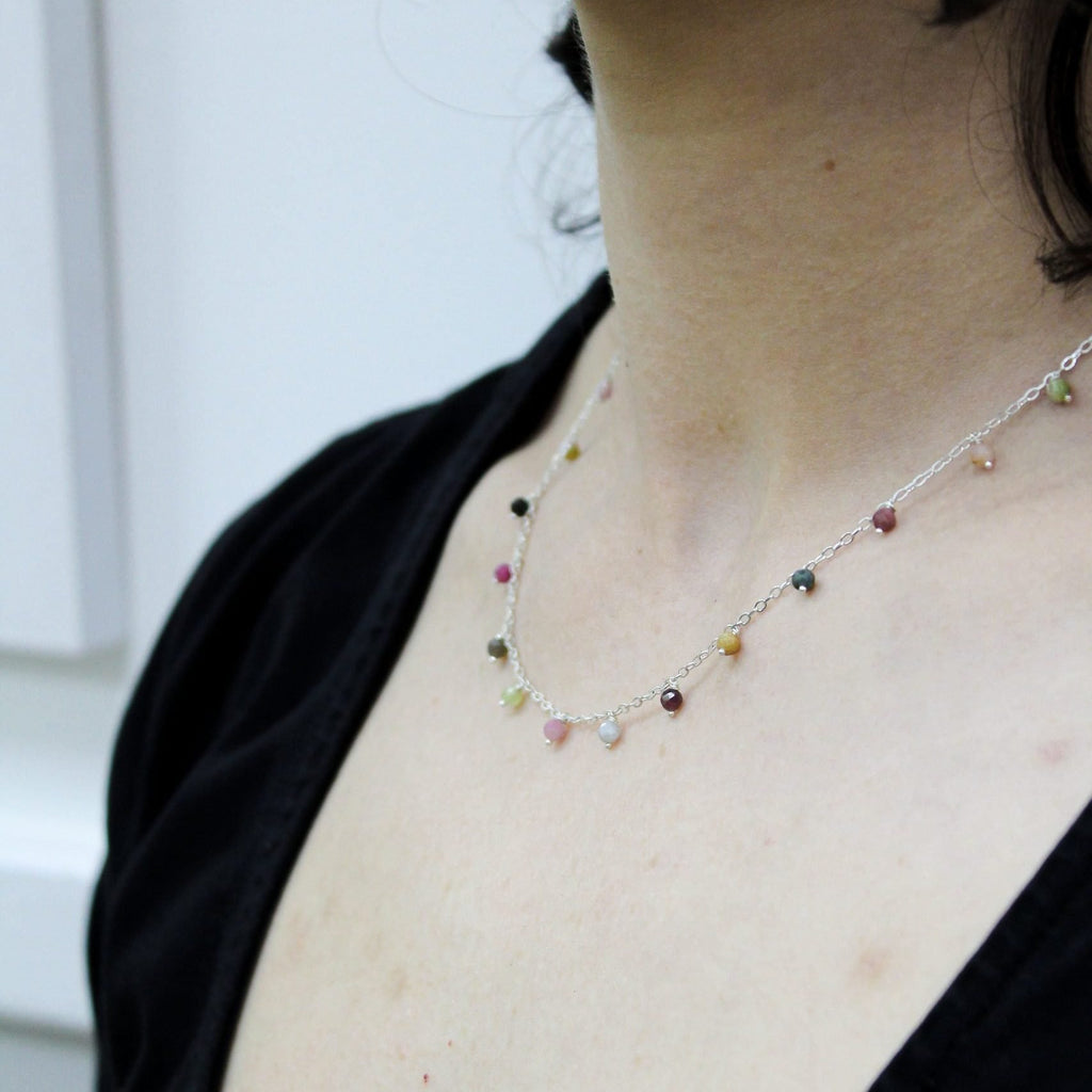 Silver & Multicoloured Tourmaline Beaded Necklace image 5