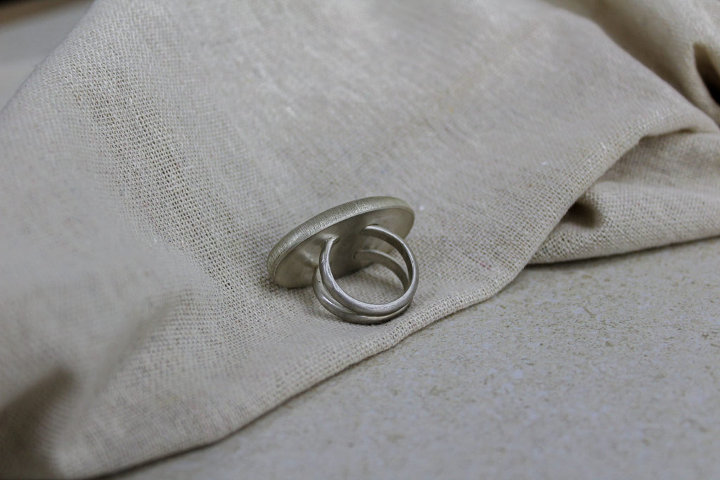 Large Recycled Silver Labradorite Oval Statement Ring image 4
