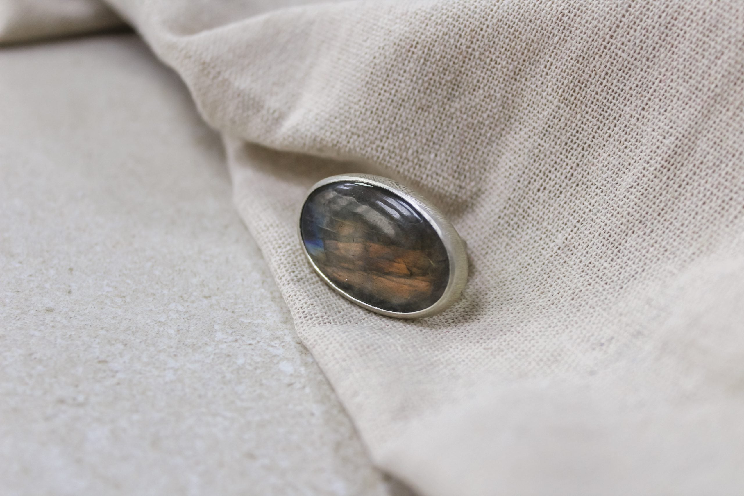 Large Recycled Silver Labradorite Oval Statement Ring image 2