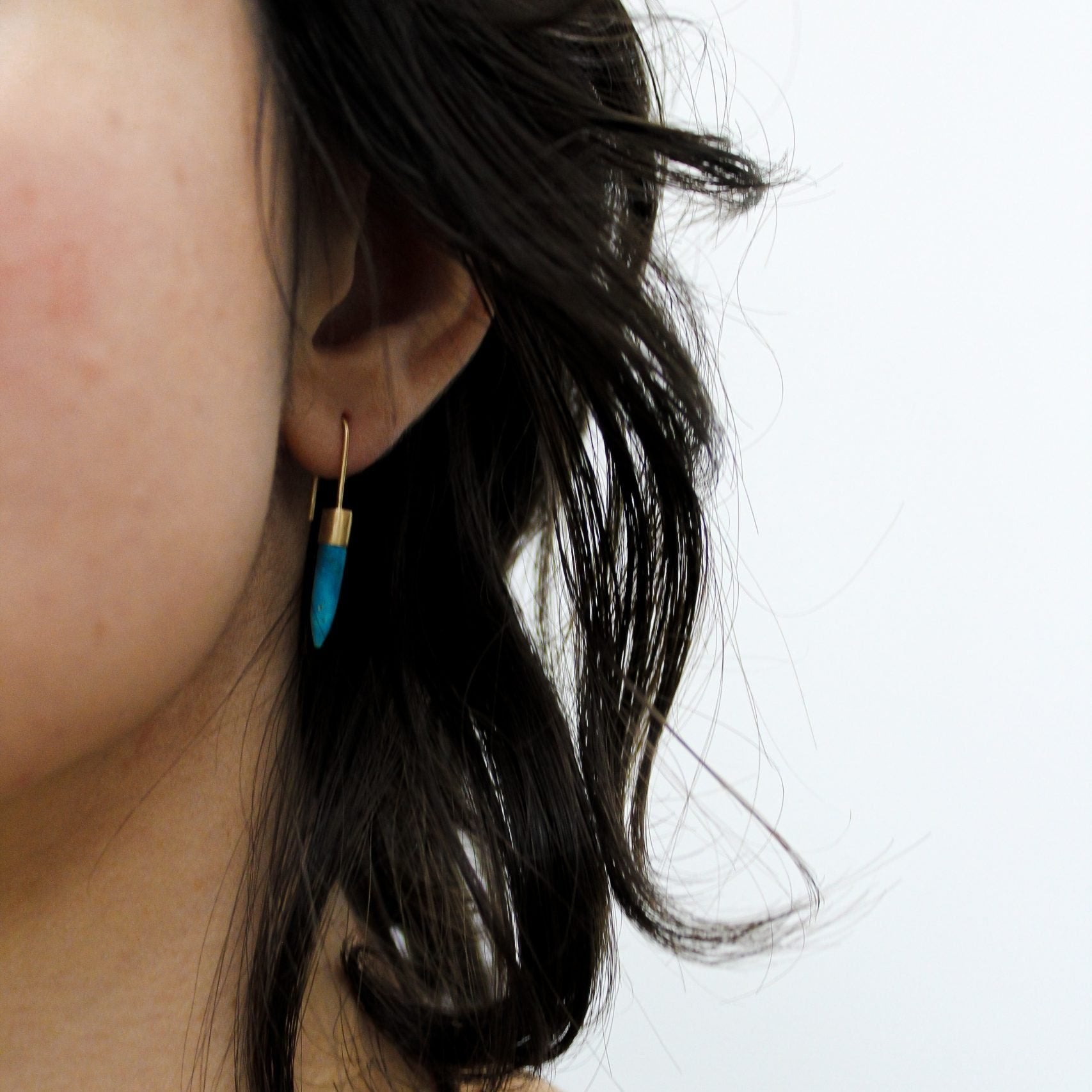 Recycled 9ct Brushed Gold and Turquoise Bullet Drop Earrings image 9