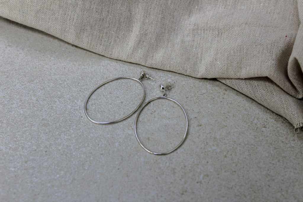Recycled Silver Large Oval Drop Studs image 3