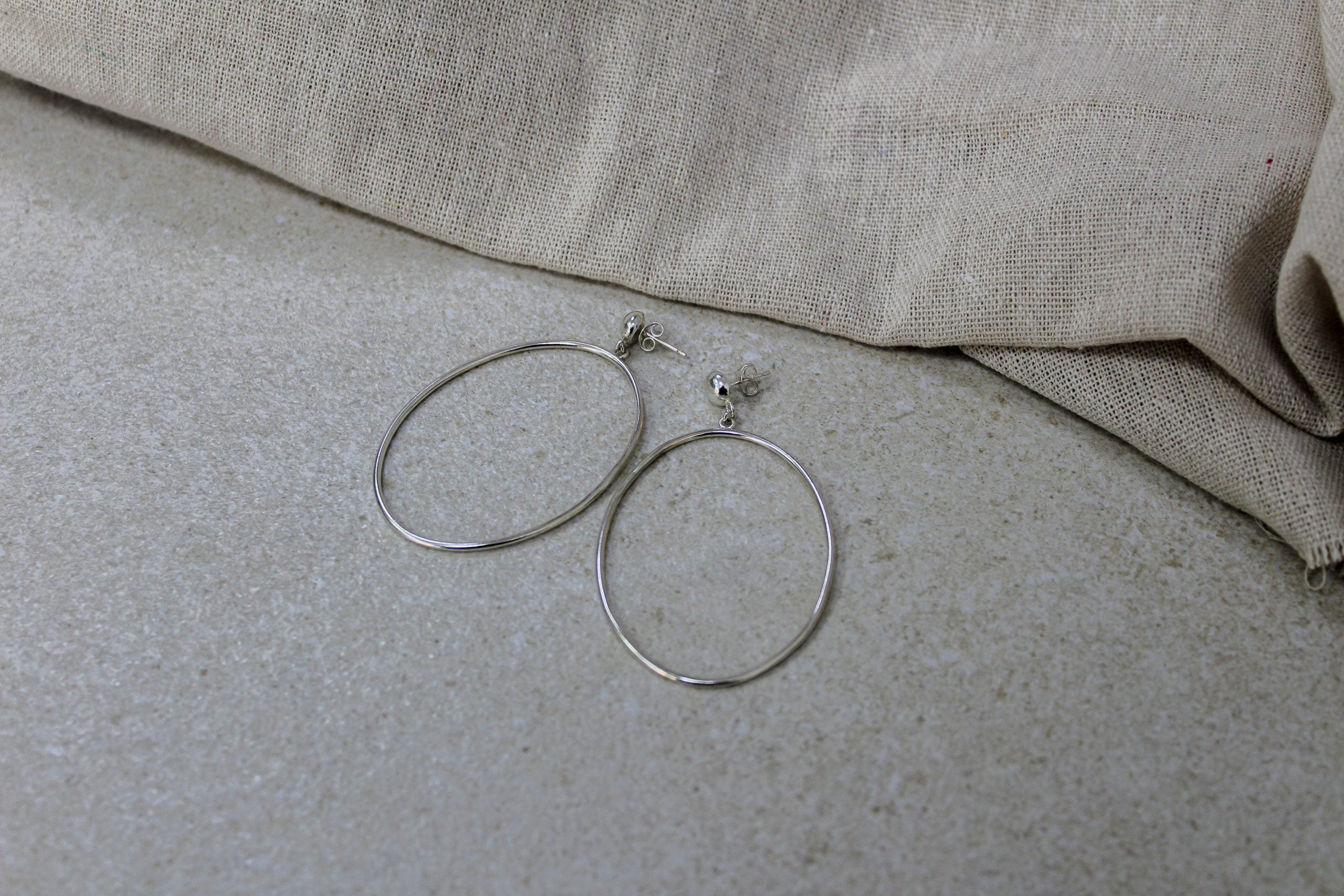 Recycled Silver Large Oval Drop Studs image 3