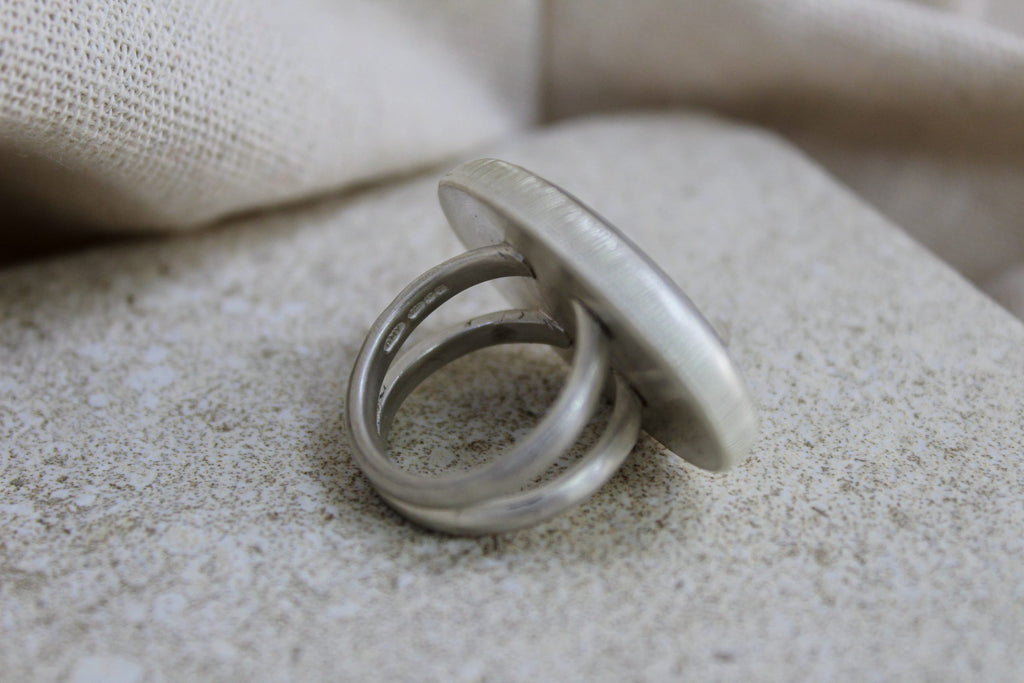 Large Recycled Silver Labradorite Oval Statement Ring image 3