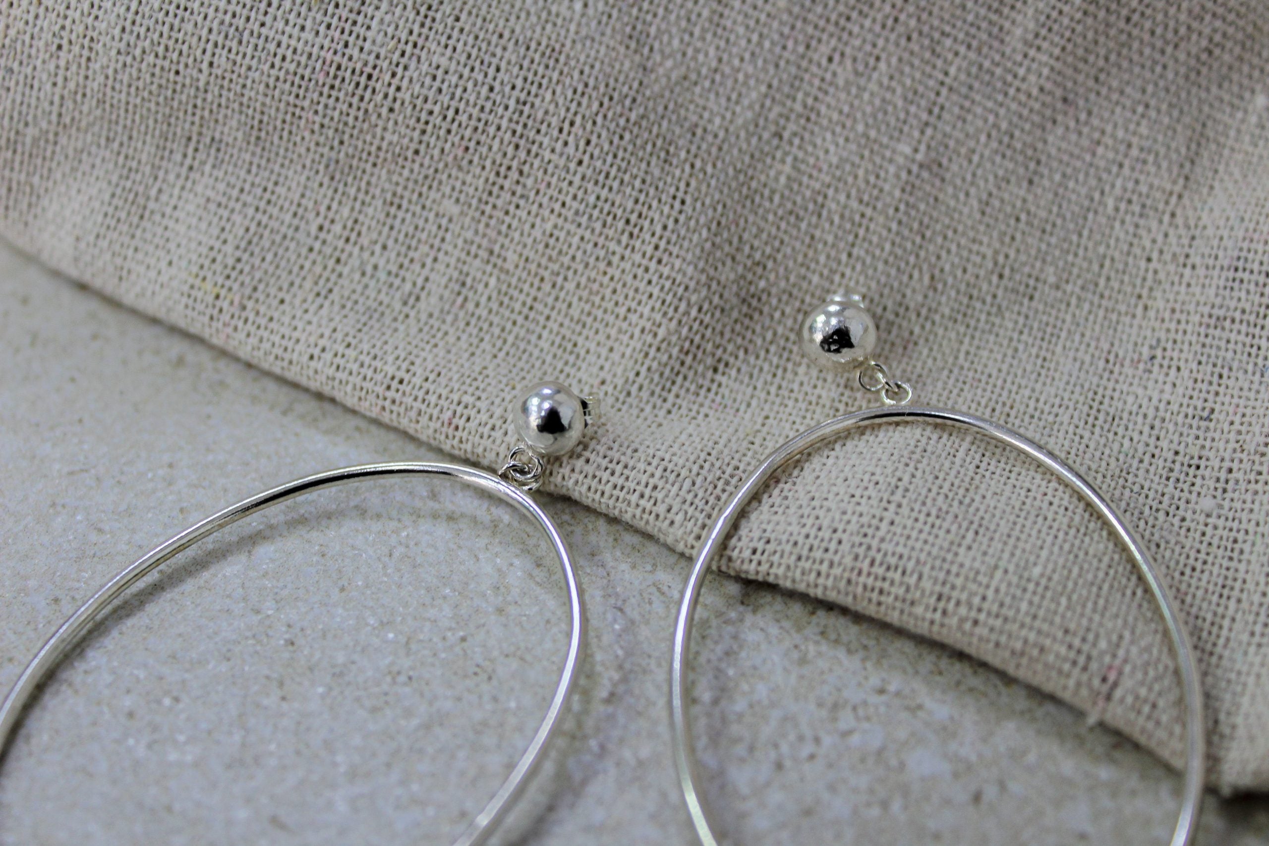 Recycled Silver Large Oval Drop Studs image 2