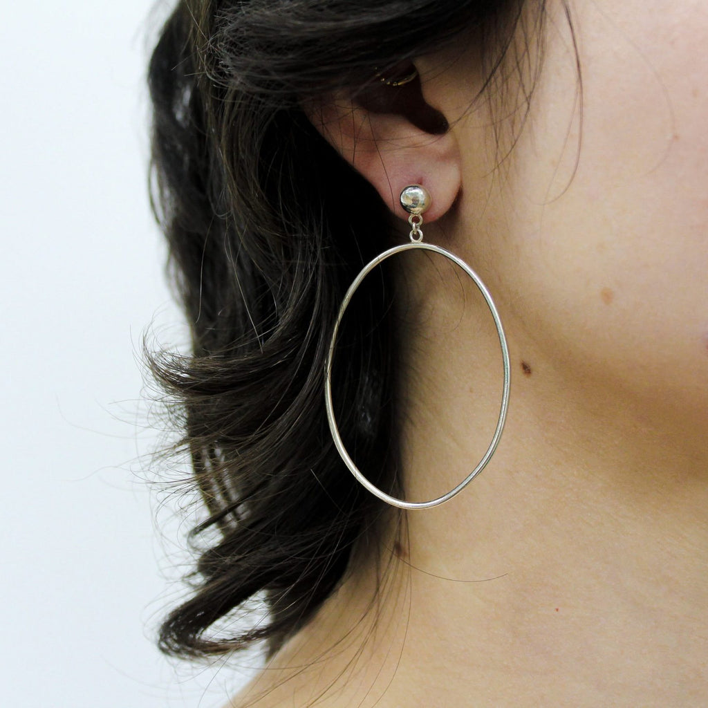 Recycled Silver Large Oval Drop Studs image 0