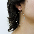 Recycled Silver Large Oval Drop Studs image 0