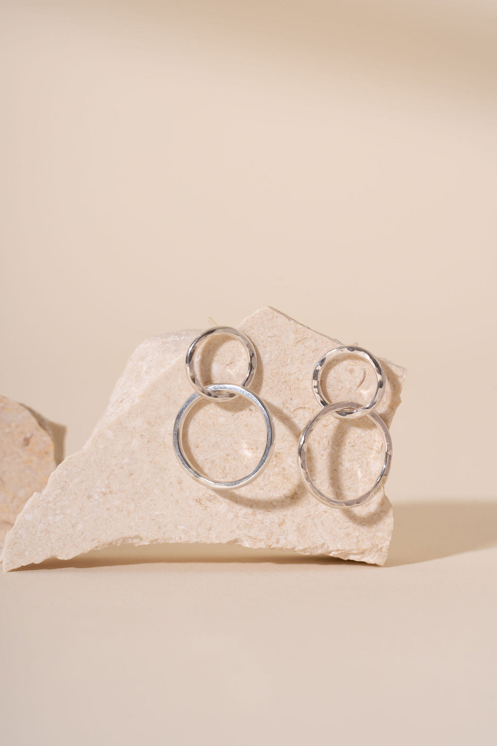 Briony Hammered Double Drop Stud Earrings