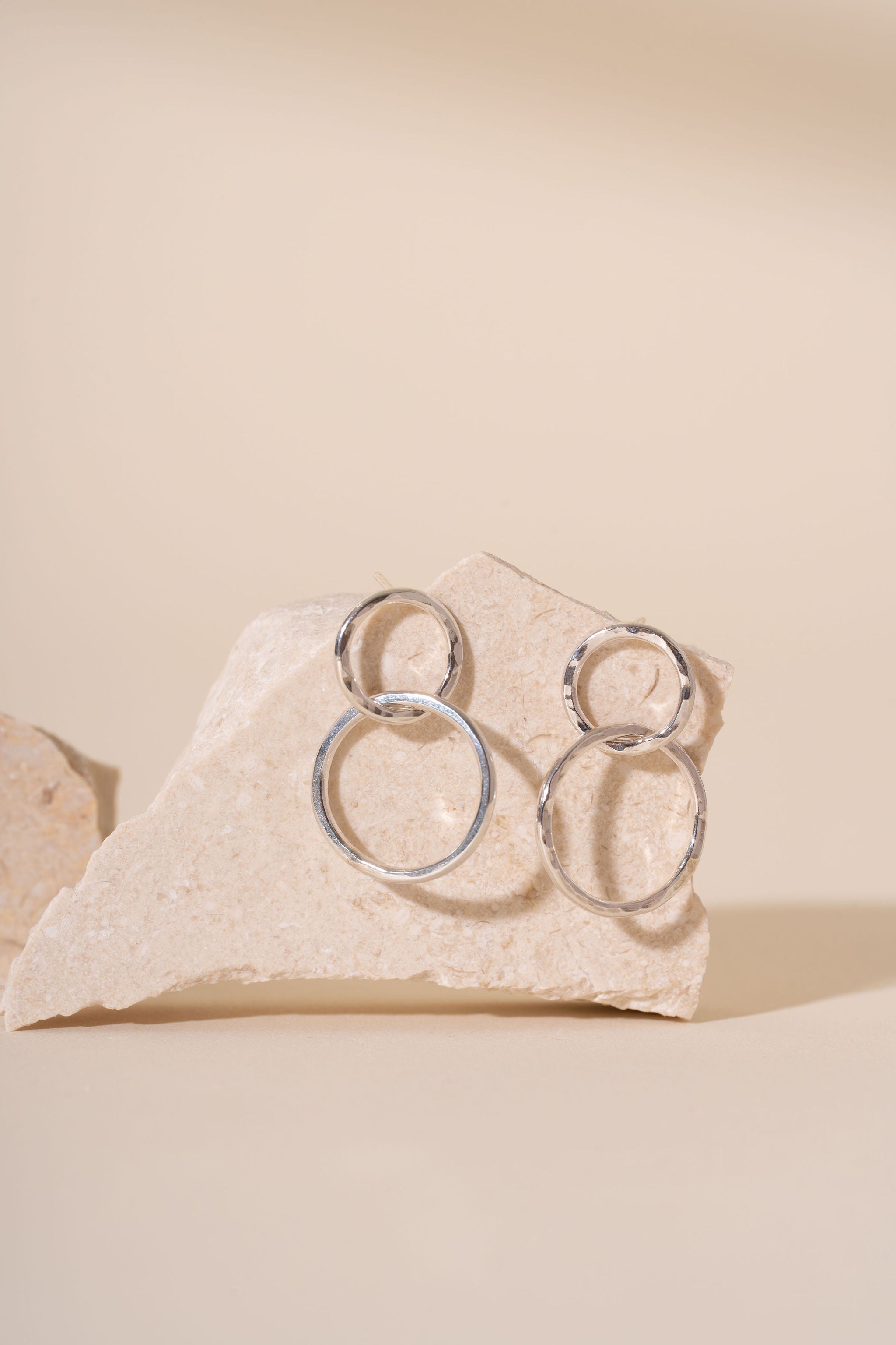 Briony Hammered Double Drop Stud Earrings
