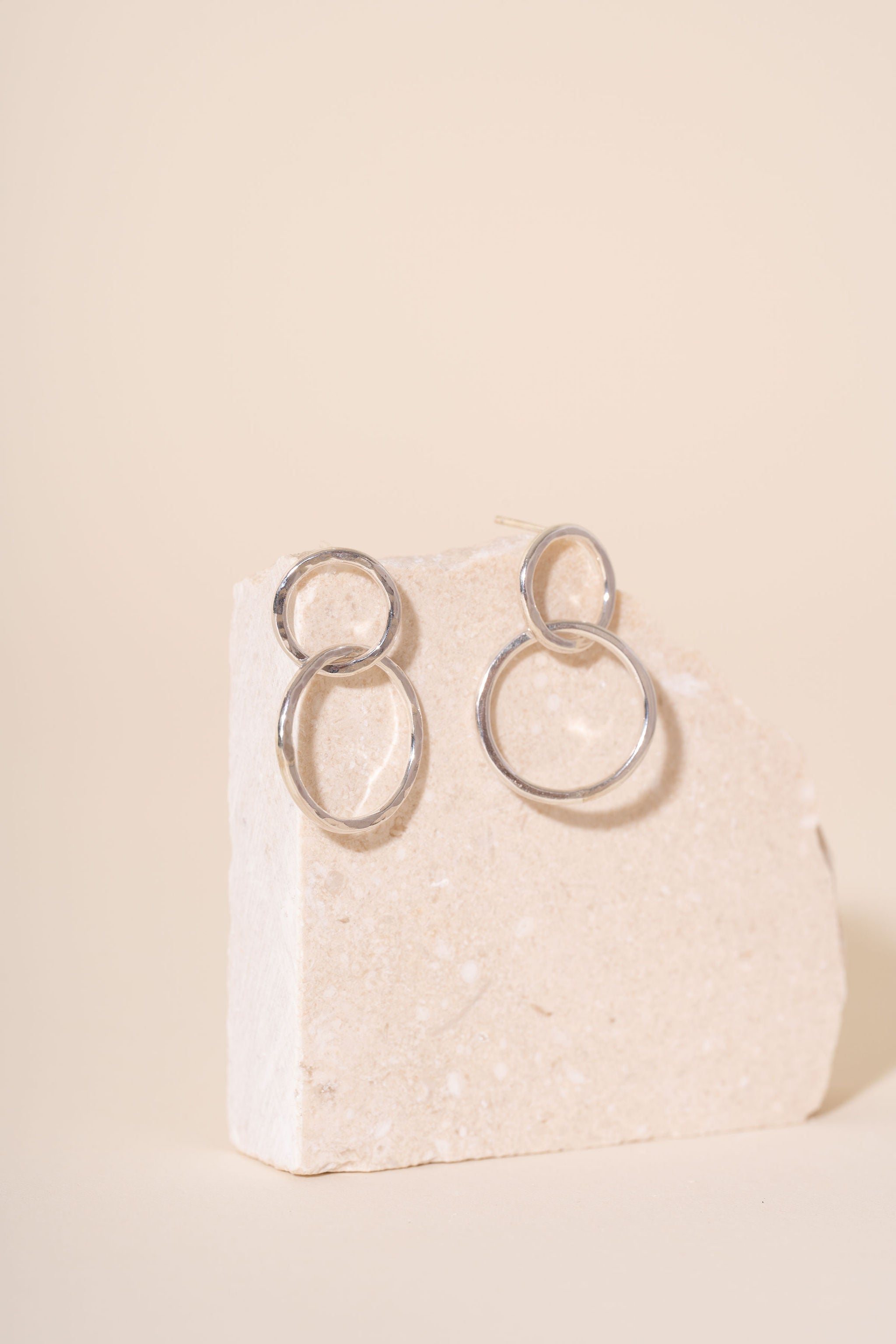 Briony Hammered Double Drop Stud Earrings