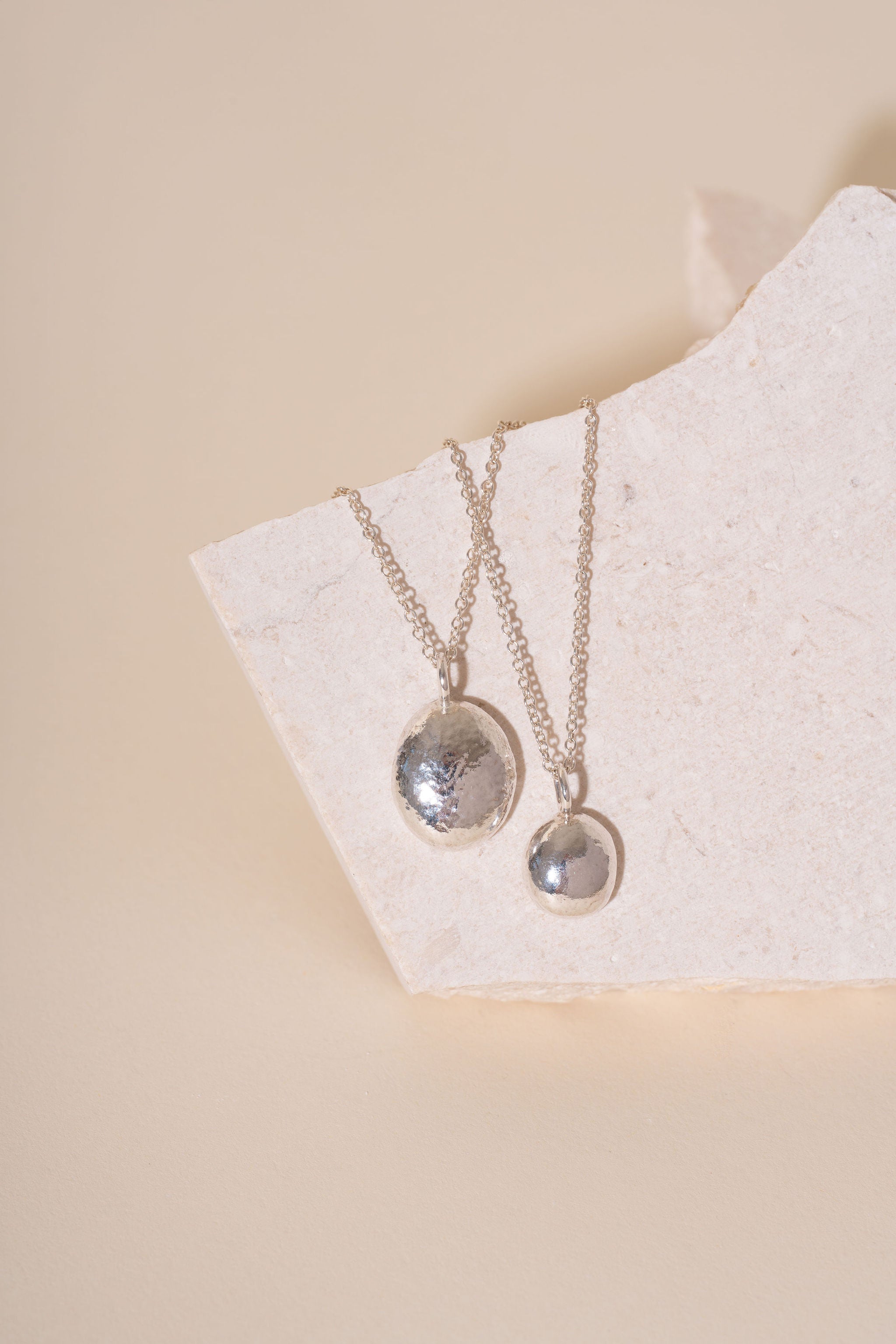 Recycled Silver Pebble Pendant - Polished Finish
