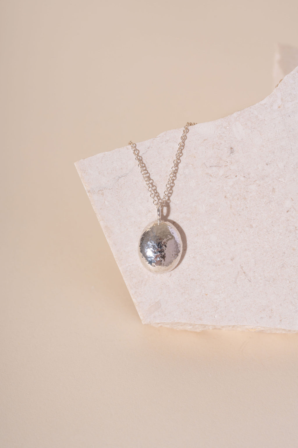 Recycled Silver Pebble Pendant - Polished Finish