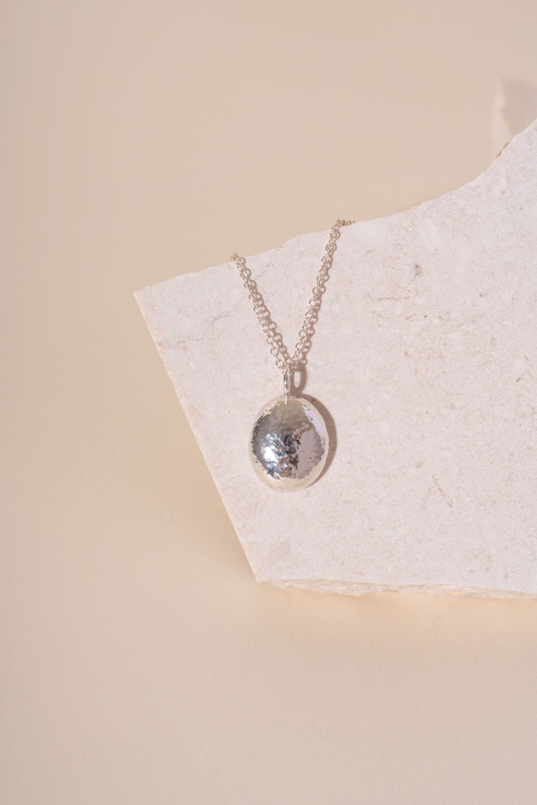 Recycled Silver Pebble Pendant - Polished Finish