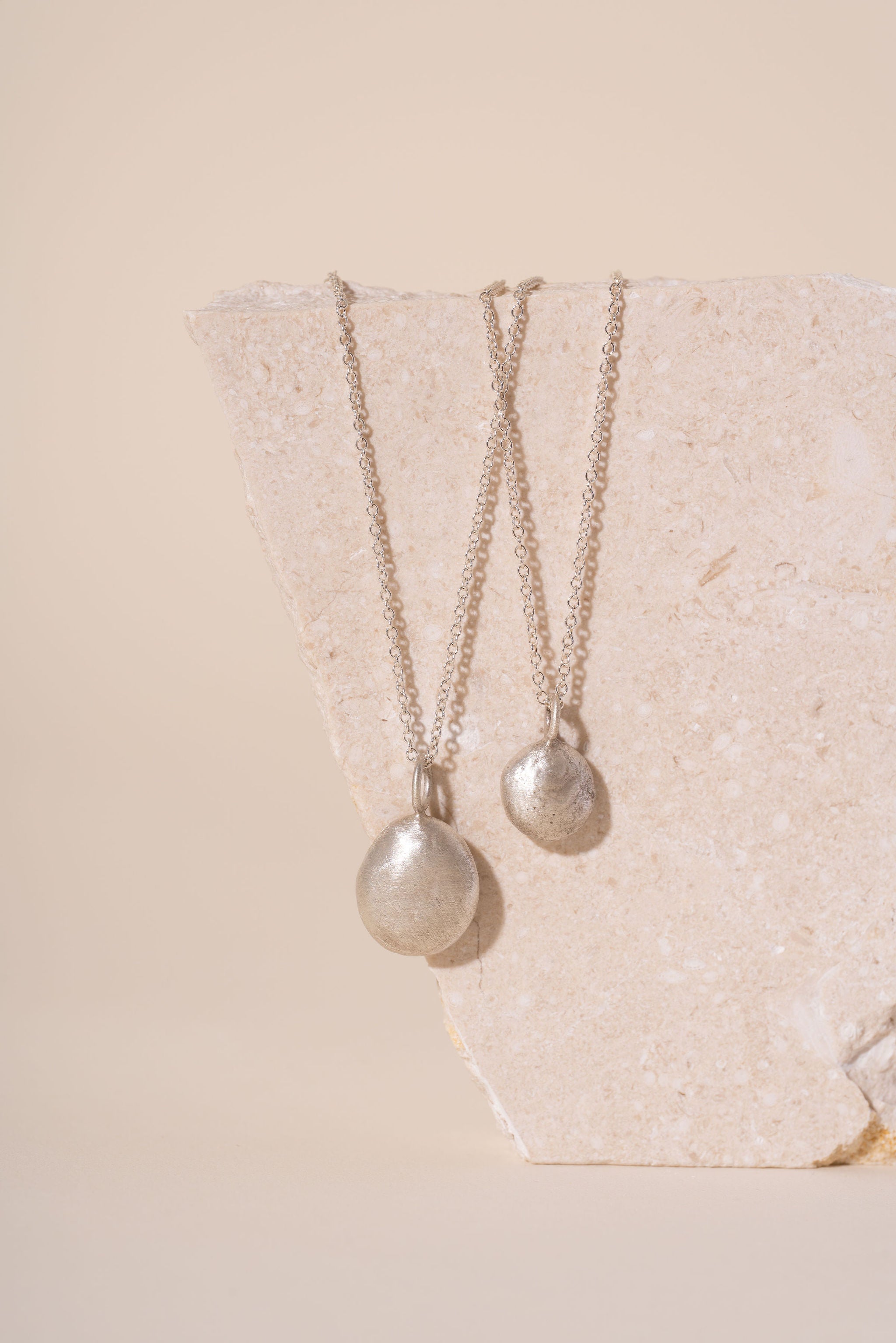 Recycled Silver Pebble Pendant - Matte Finish