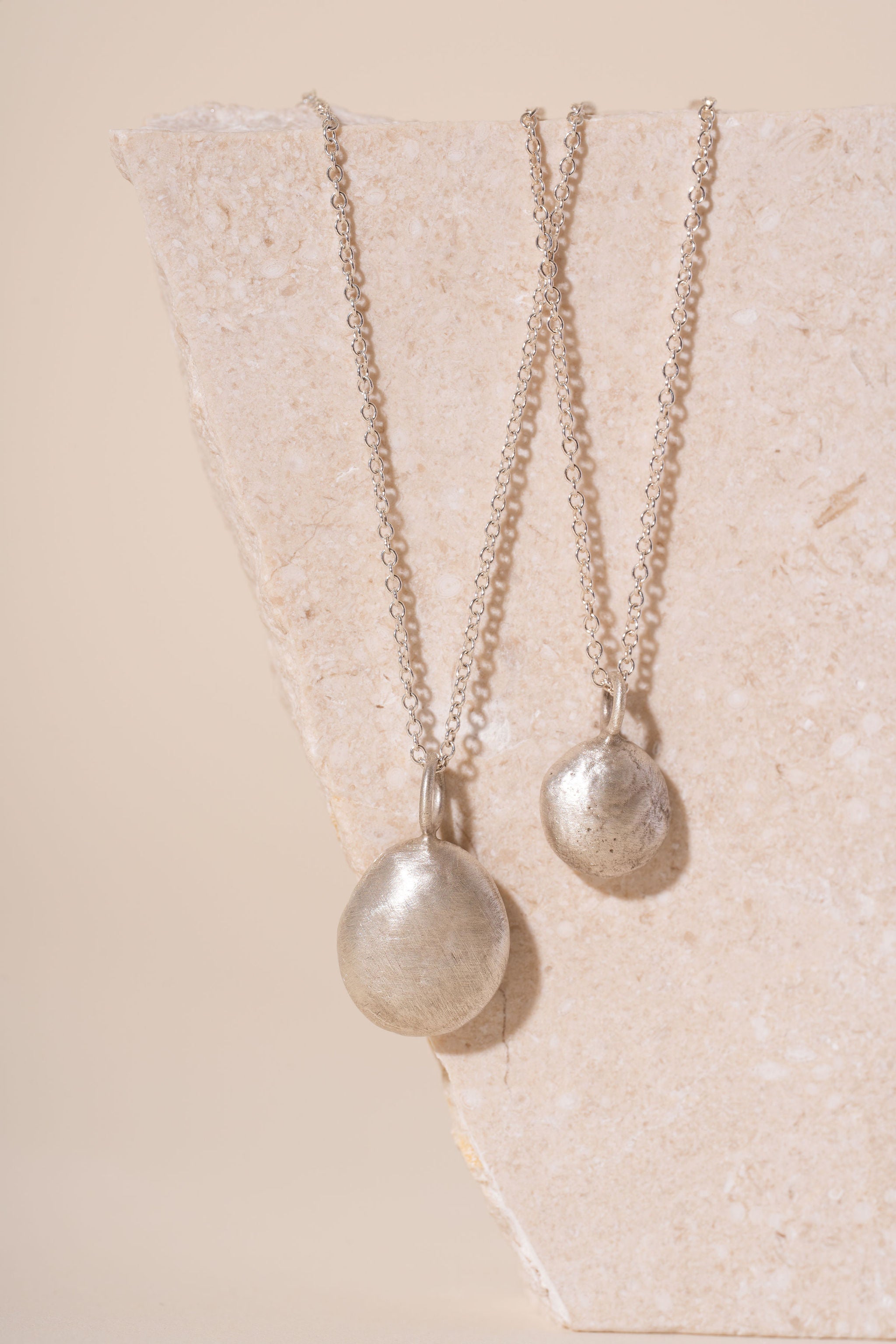 Recycled Silver Pebble Pendant - Matte Finish