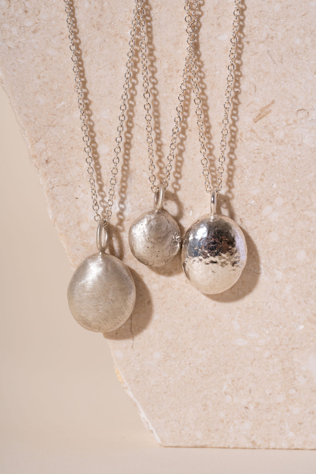 Recycled Silver Pebble Pendant - Matte Finish