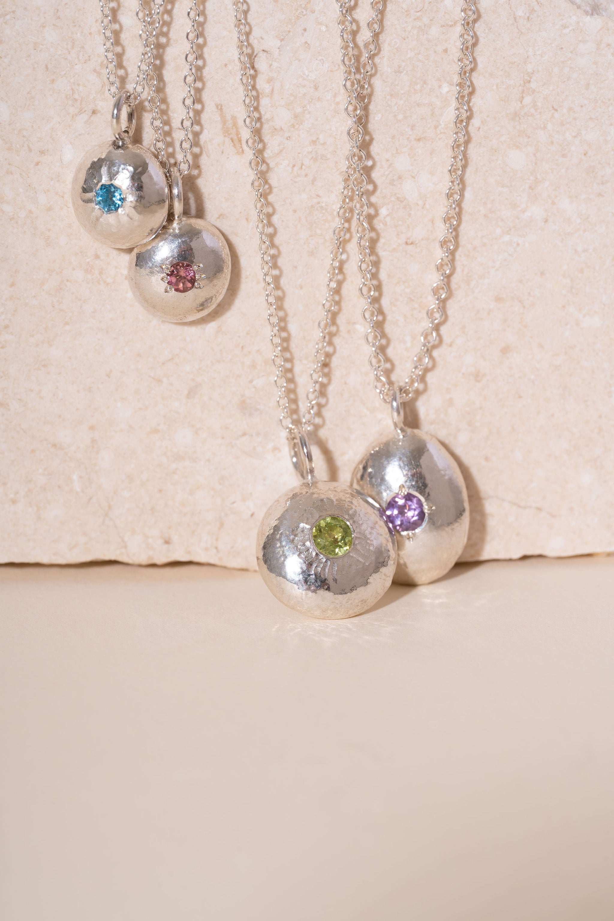 Recycled Silver Pebble Gemstone Pendant