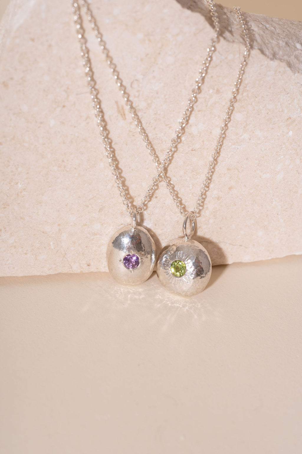 Recycled Silver Pebble Gemstone Pendant