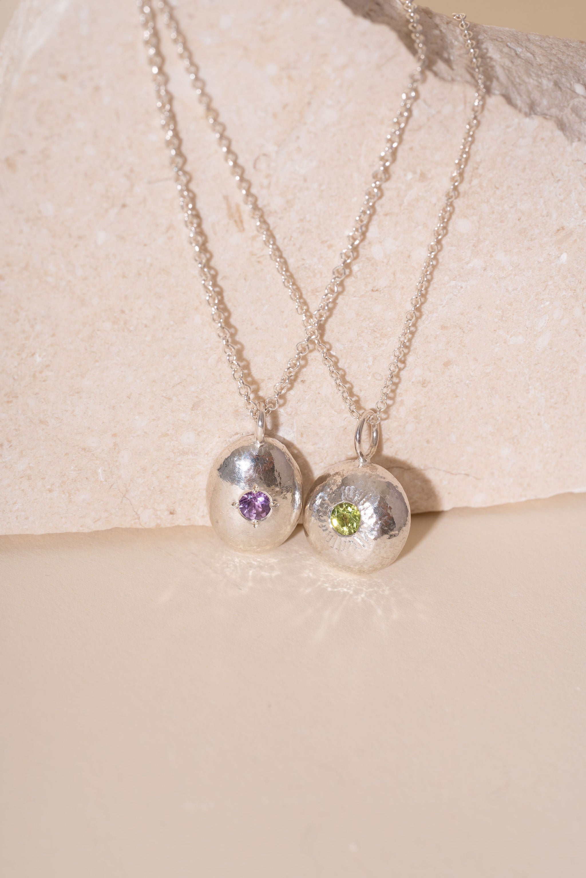 Recycled Silver Pebble Gemstone Pendant