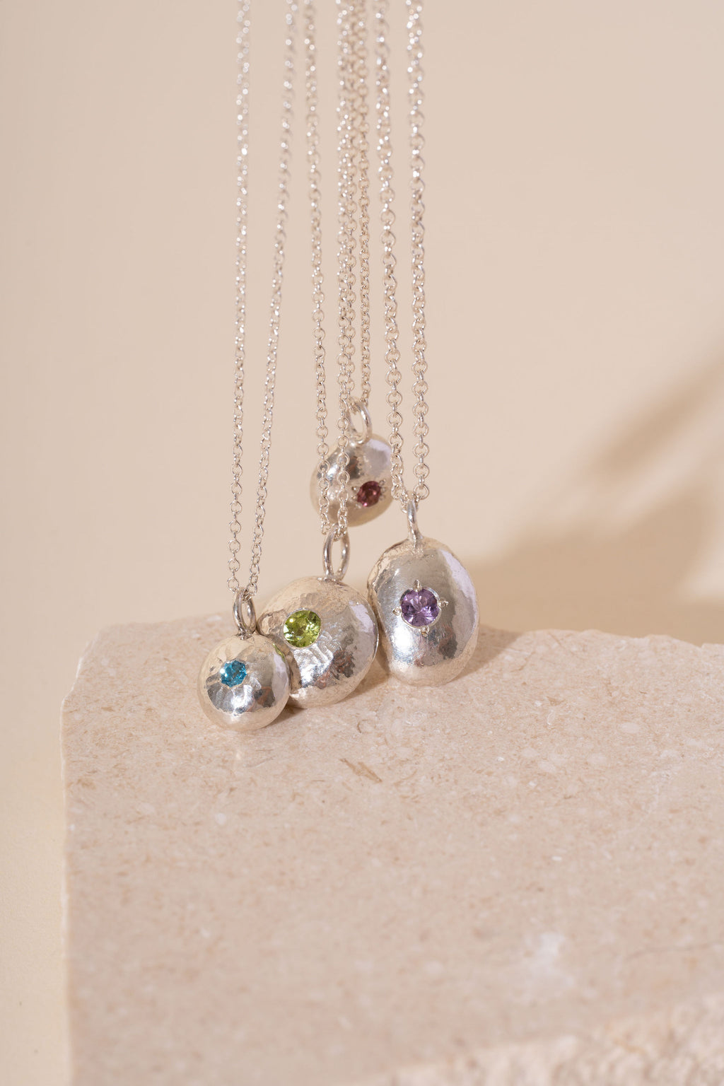 Recycled Silver Pebble Gemstone Pendant