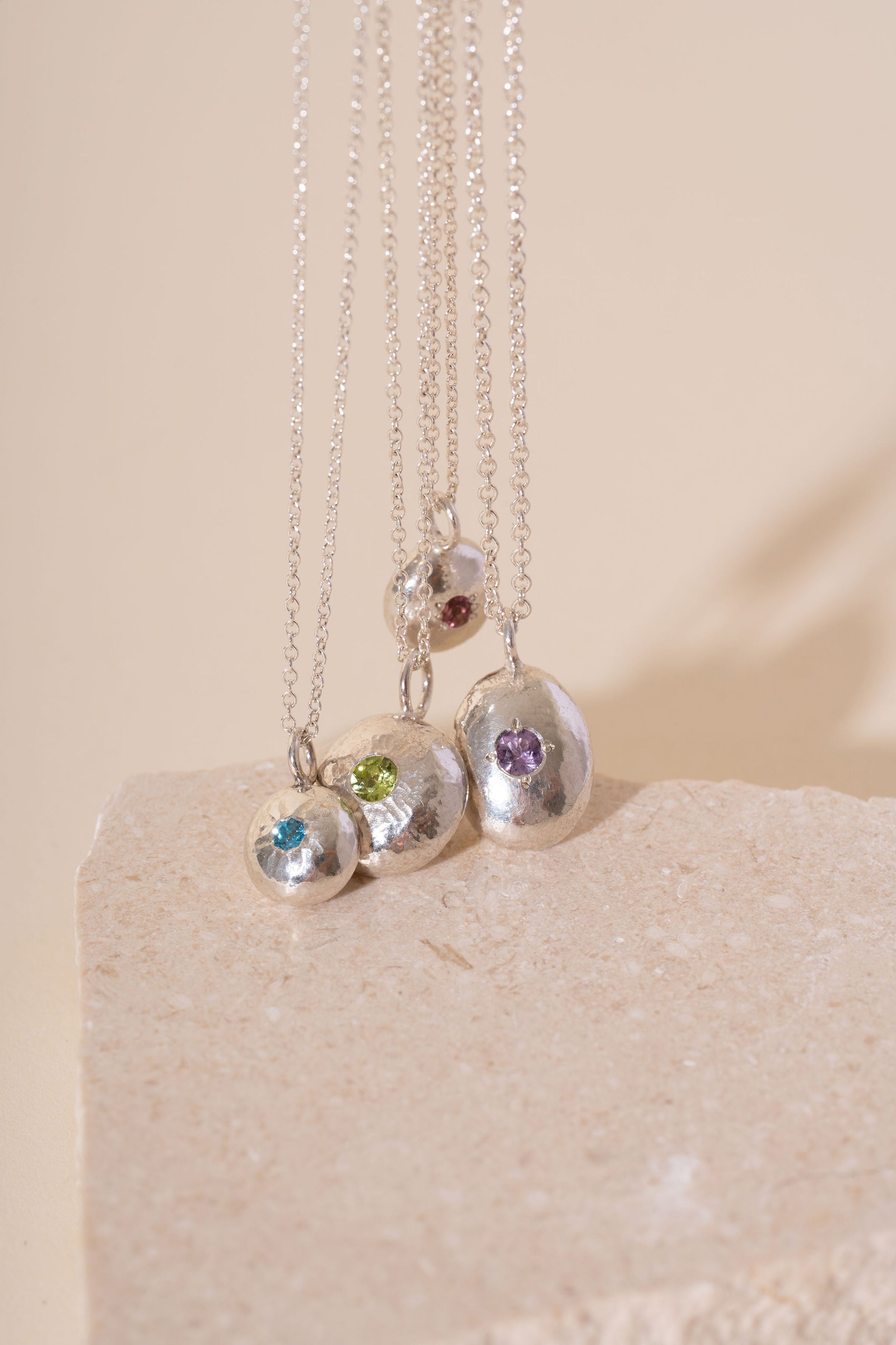 Recycled Silver Pebble Gemstone Pendant