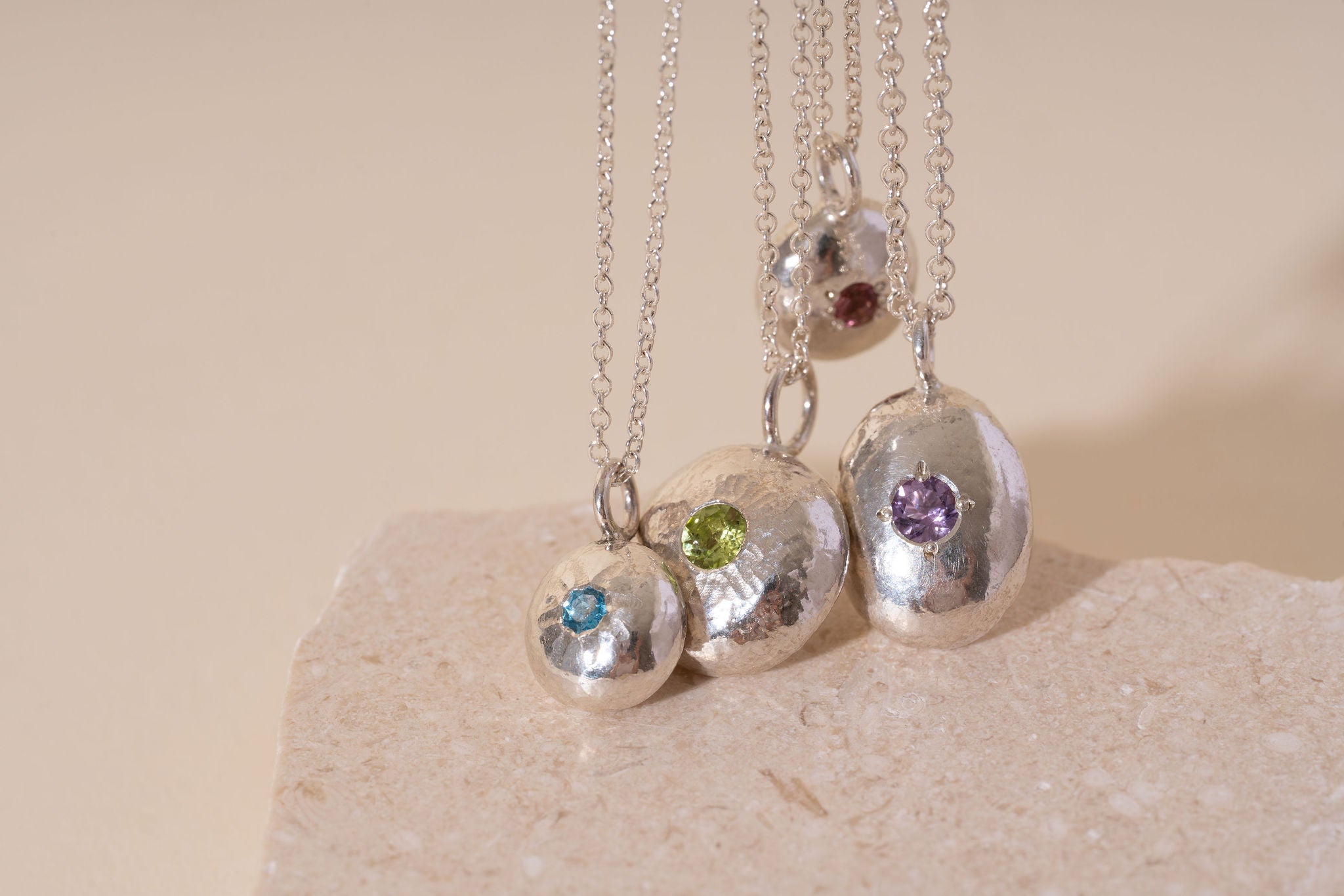 Recycled Silver Pebble Gemstone Pendant