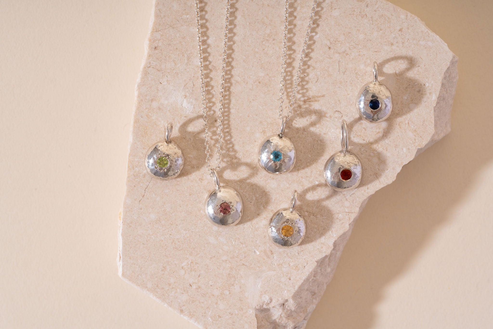 Recycled Silver Pebble Gemstone Pendant
