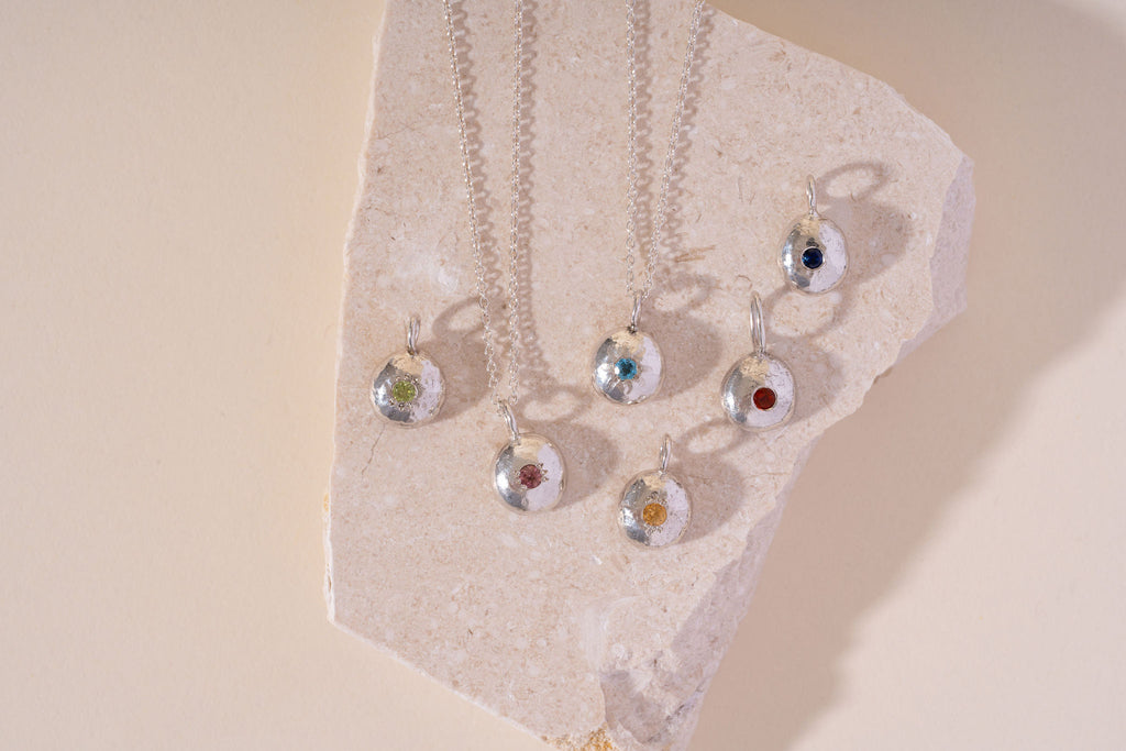 Recycled Silver Pebble Gemstone Pendant