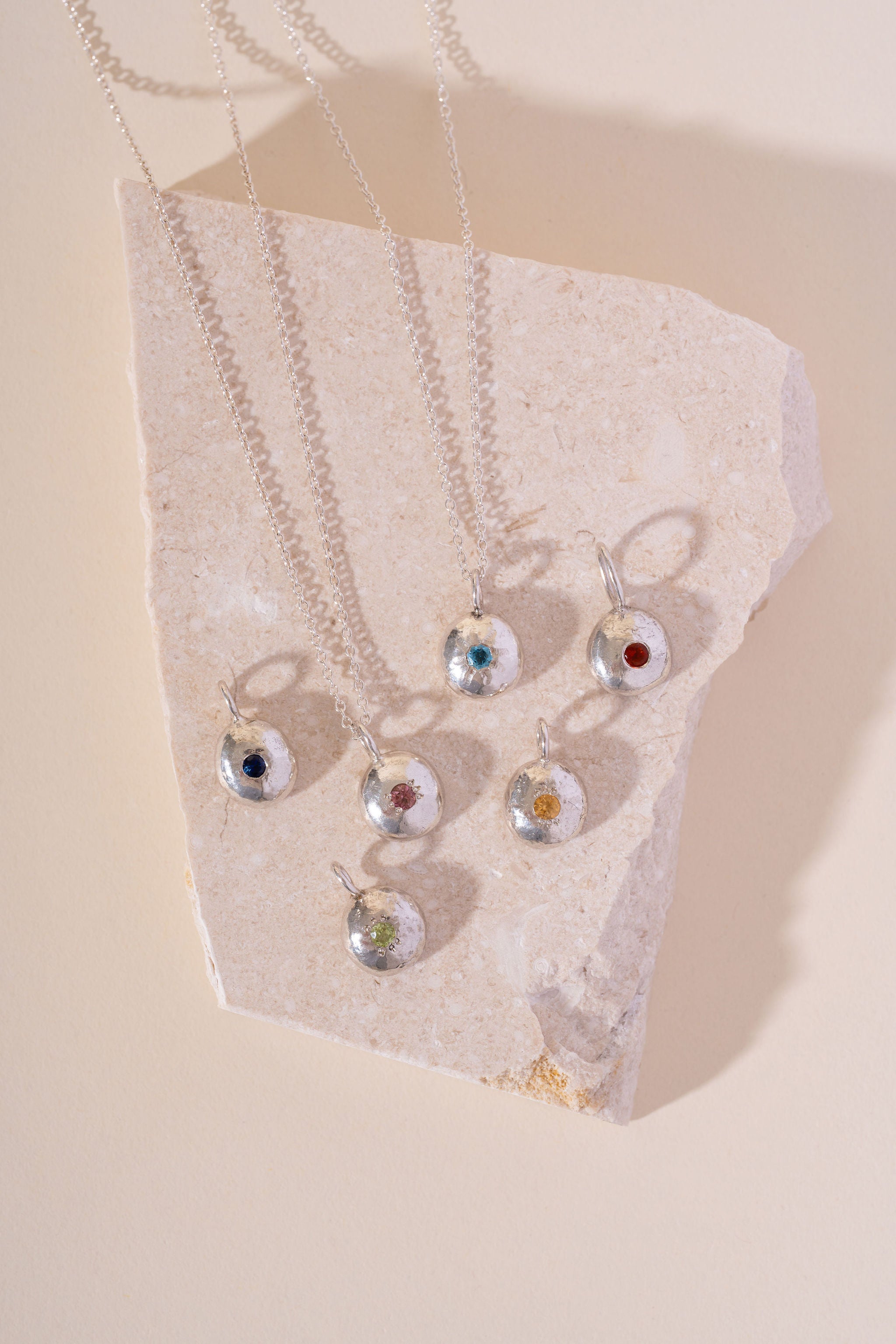 Recycled Silver Pebble Gemstone Pendant