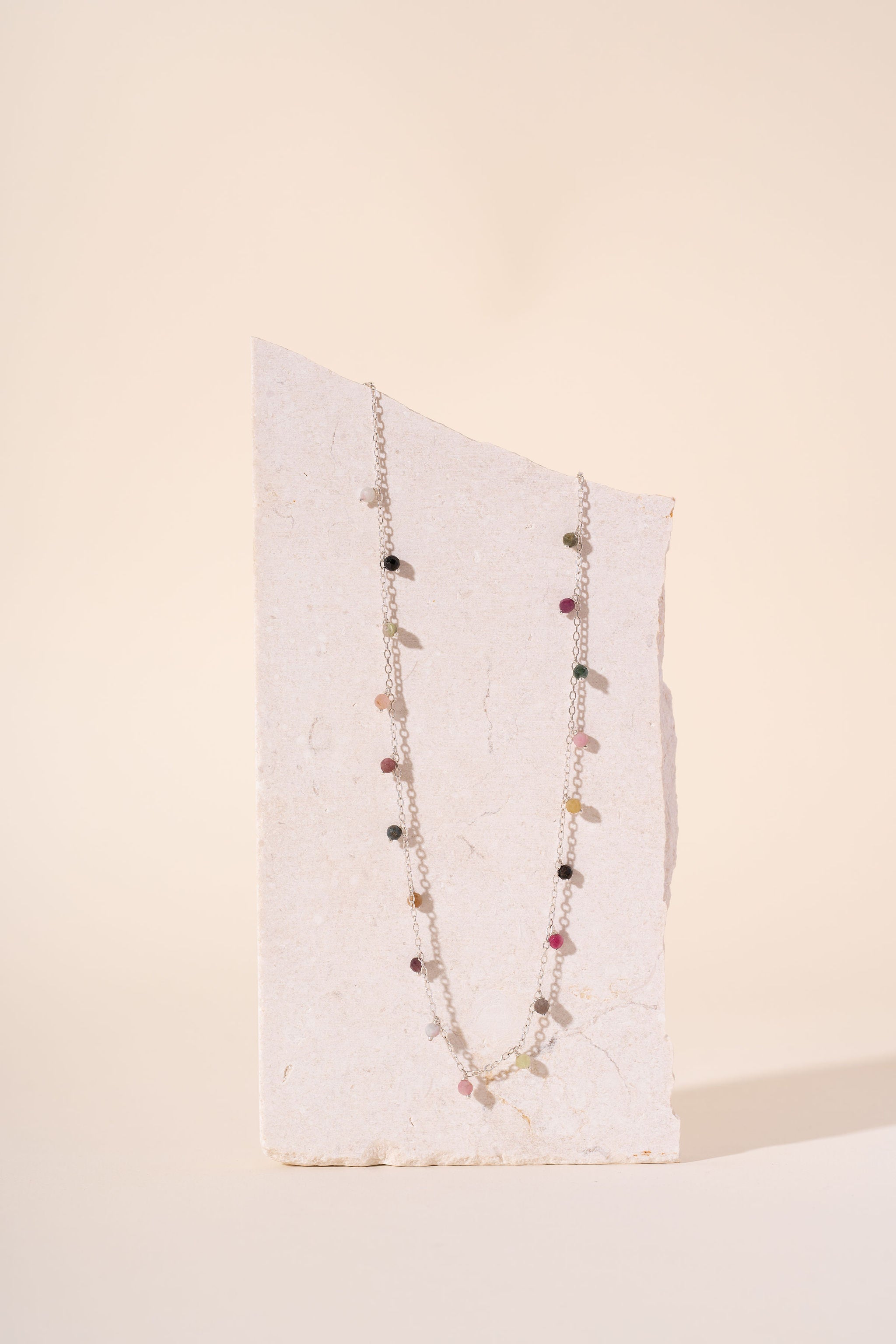 Silver & Multicoloured Tourmaline Beaded Necklace