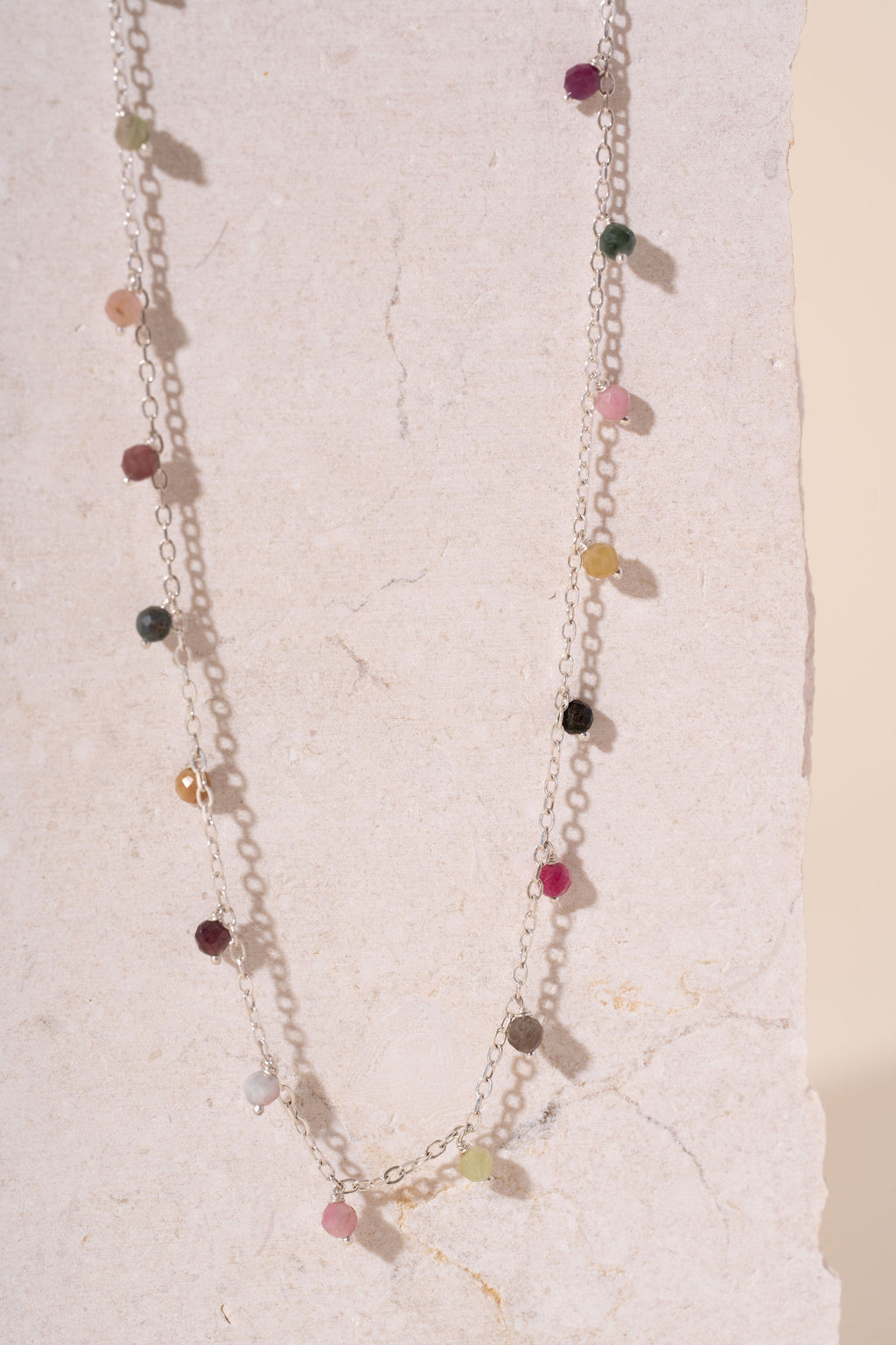 Silver & Multicoloured Tourmaline Beaded Necklace