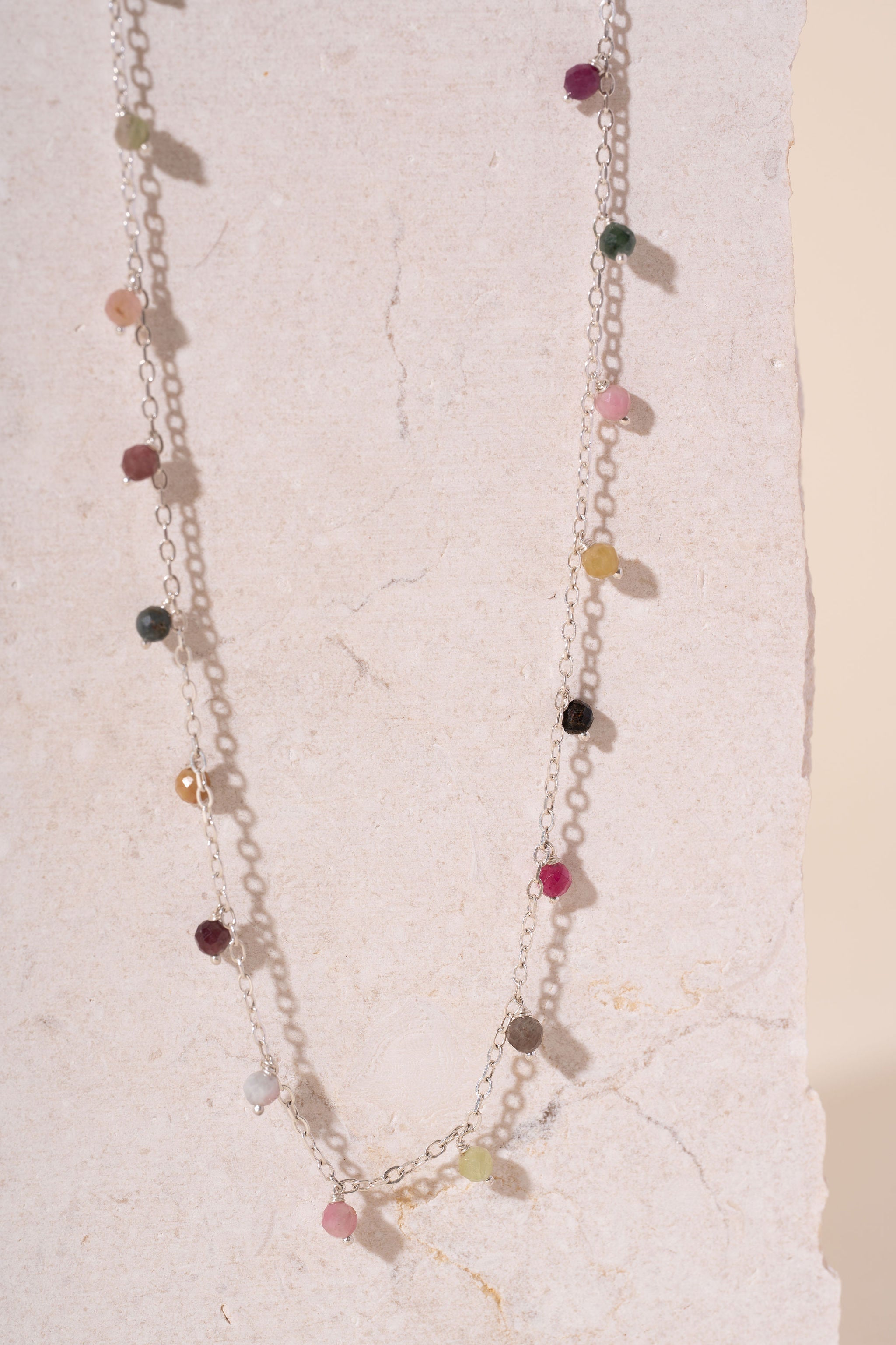 Silver & Multicoloured Tourmaline Beaded Necklace