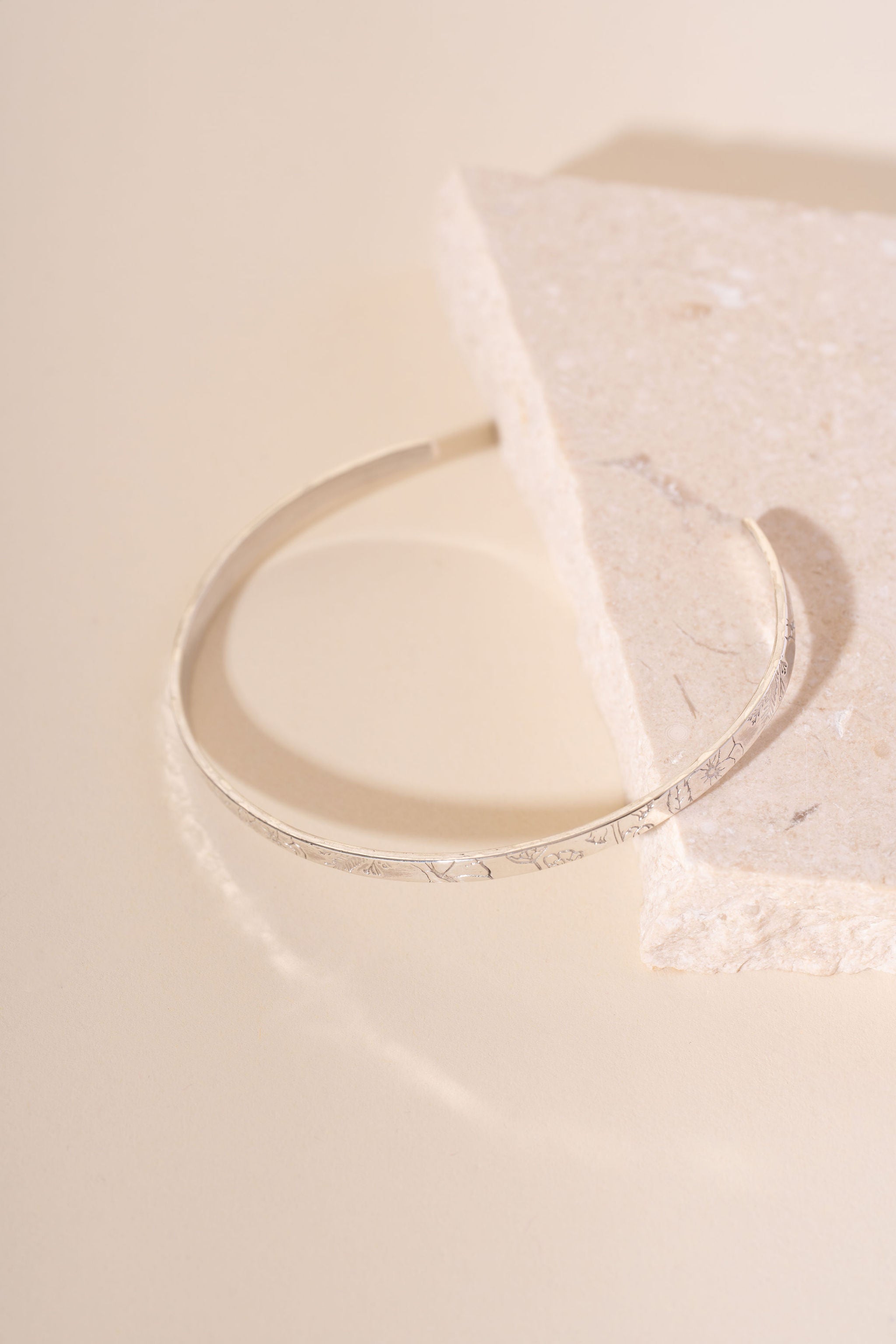 Recycled Silver Flower Meadow Torque Bangle