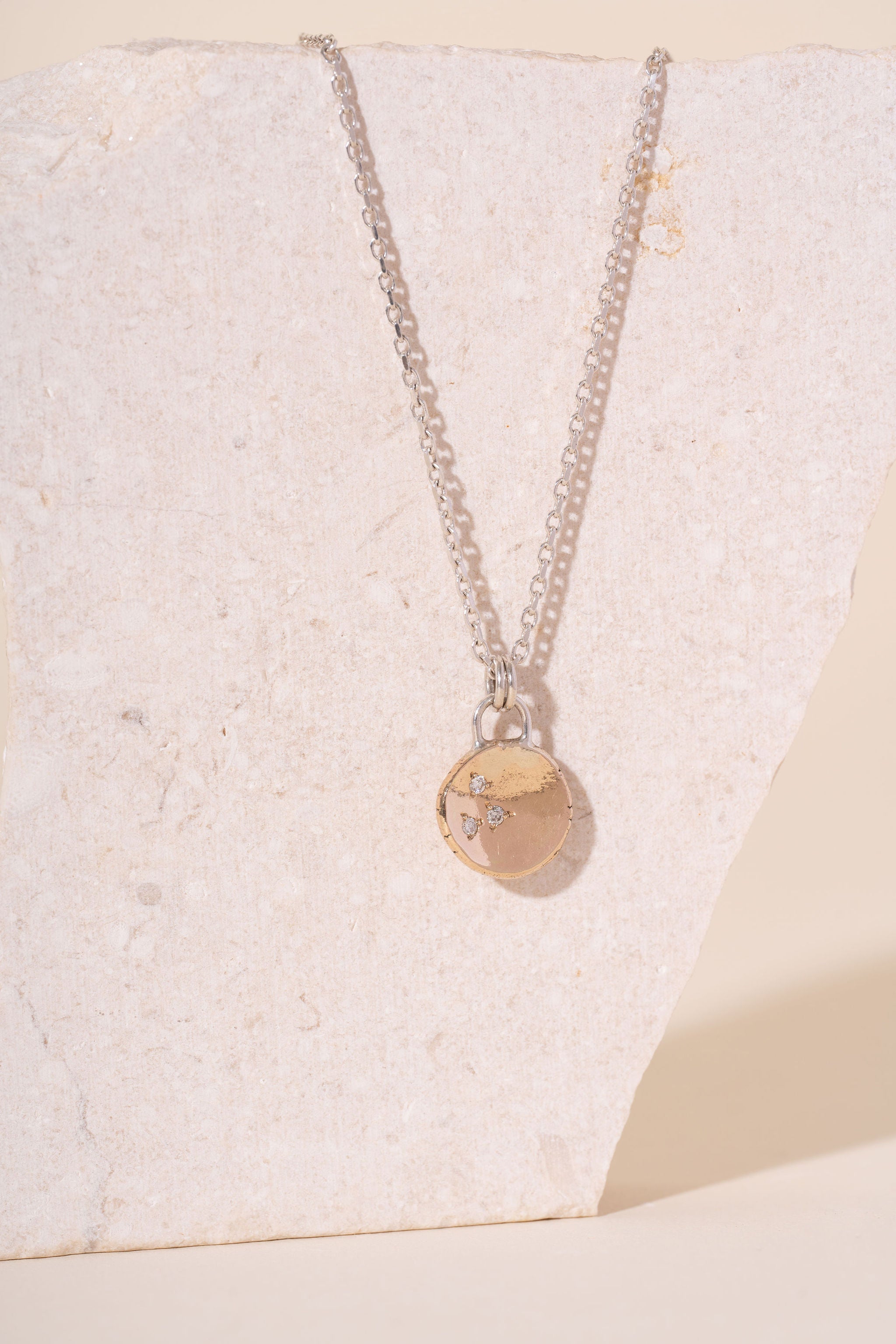Recycled Silver and 9ct Yellow Gold Diamond Puddle Necklace