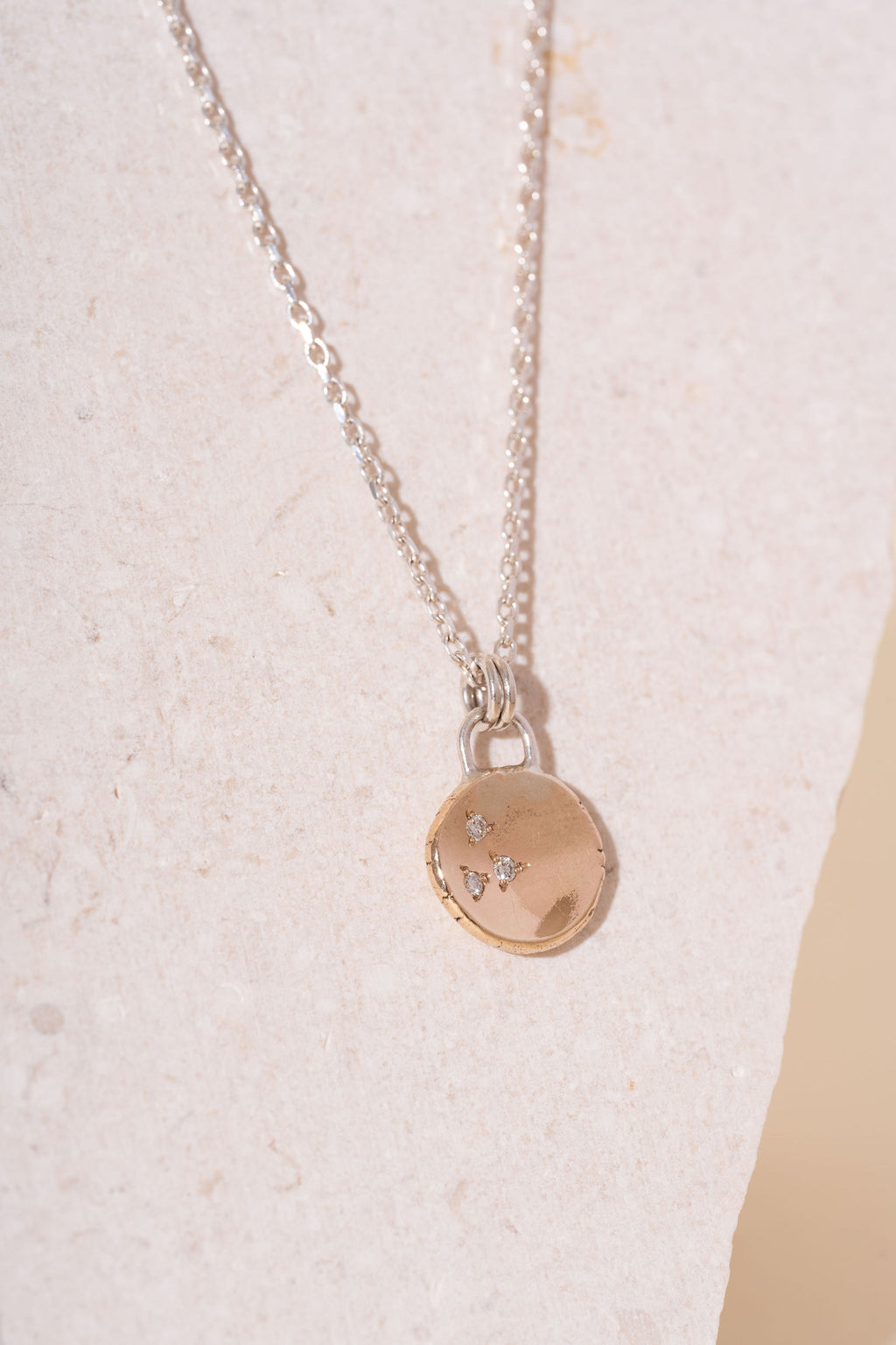 Recycled Silver and 9ct Yellow Gold Diamond Puddle Necklace