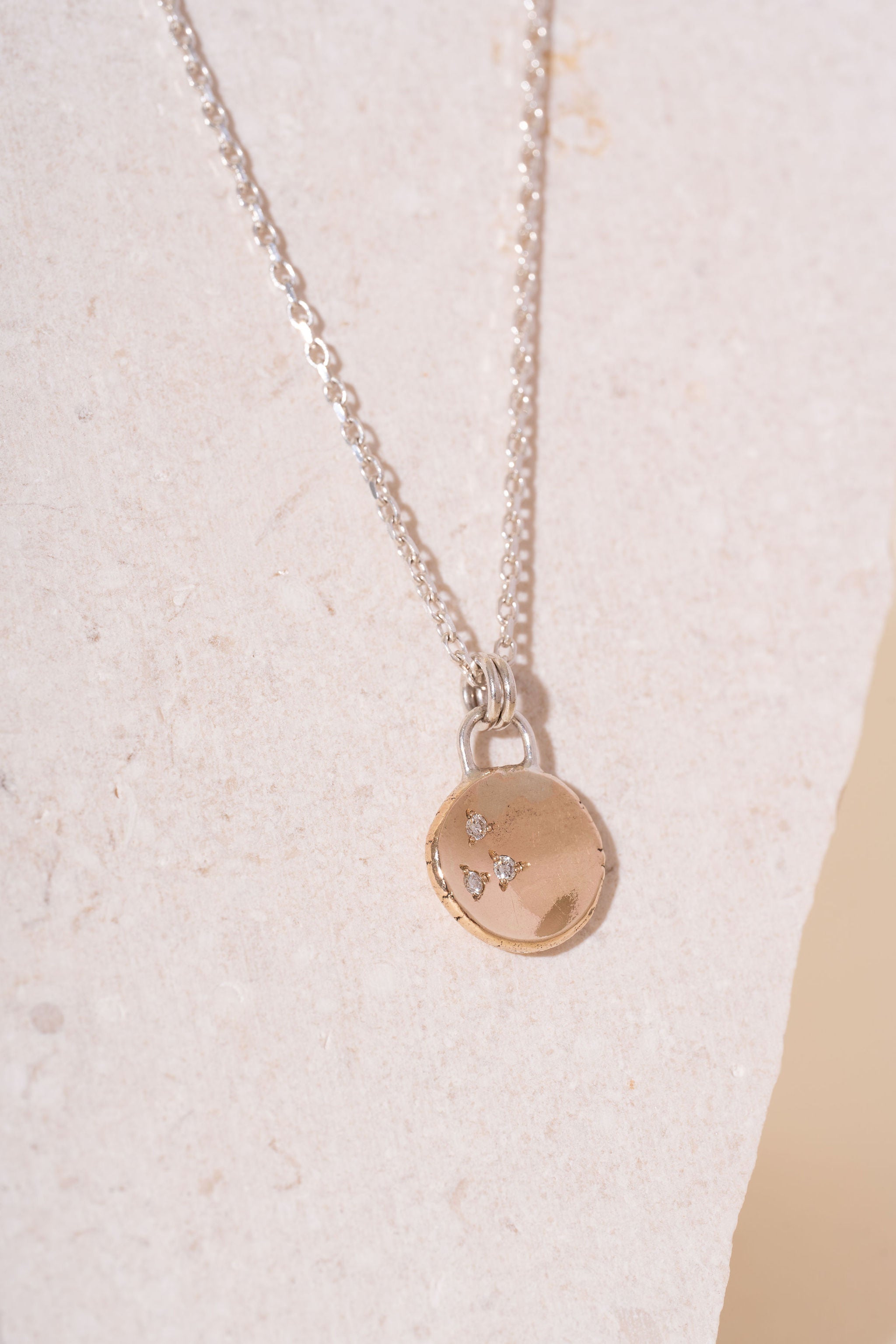 Recycled Silver and 9ct Yellow Gold Diamond Puddle Necklace