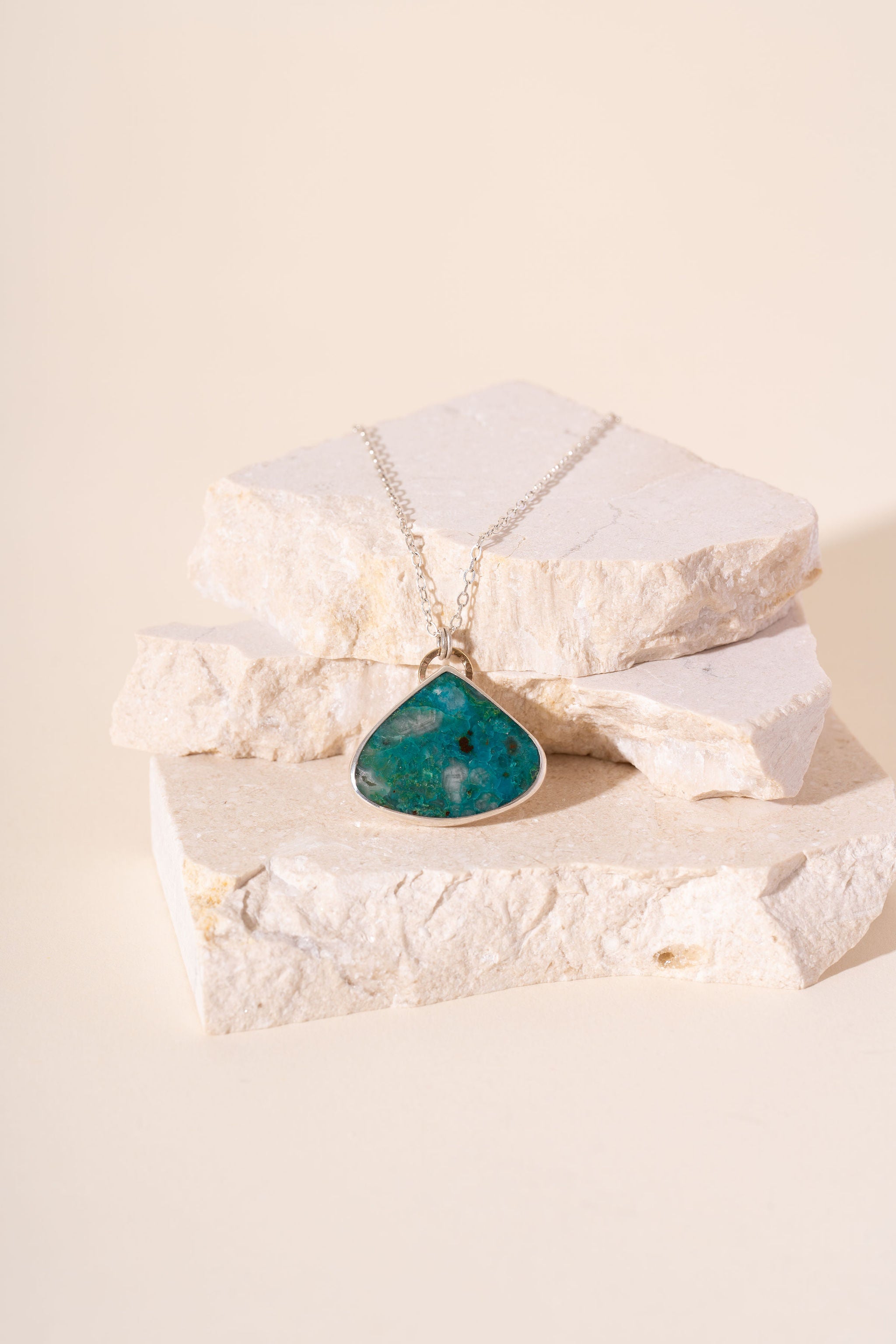 Chrysocolla Silver and 9ct Yellow Gold Necklace