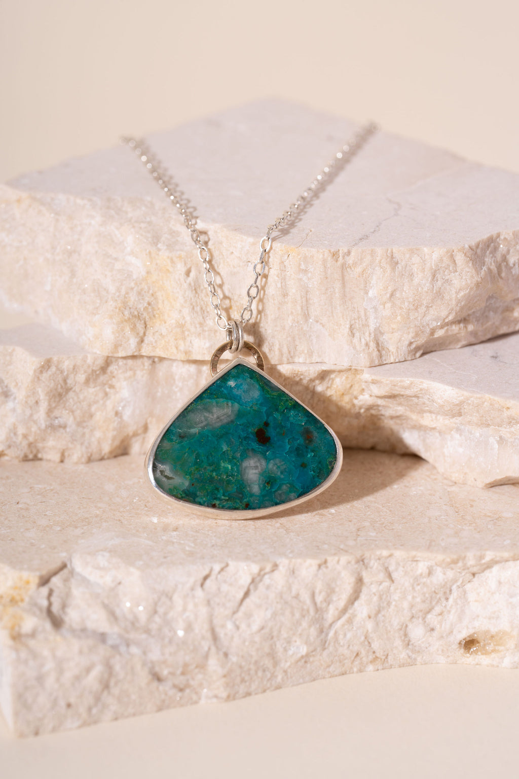 Chrysocolla Silver and 9ct Yellow Gold Necklace
