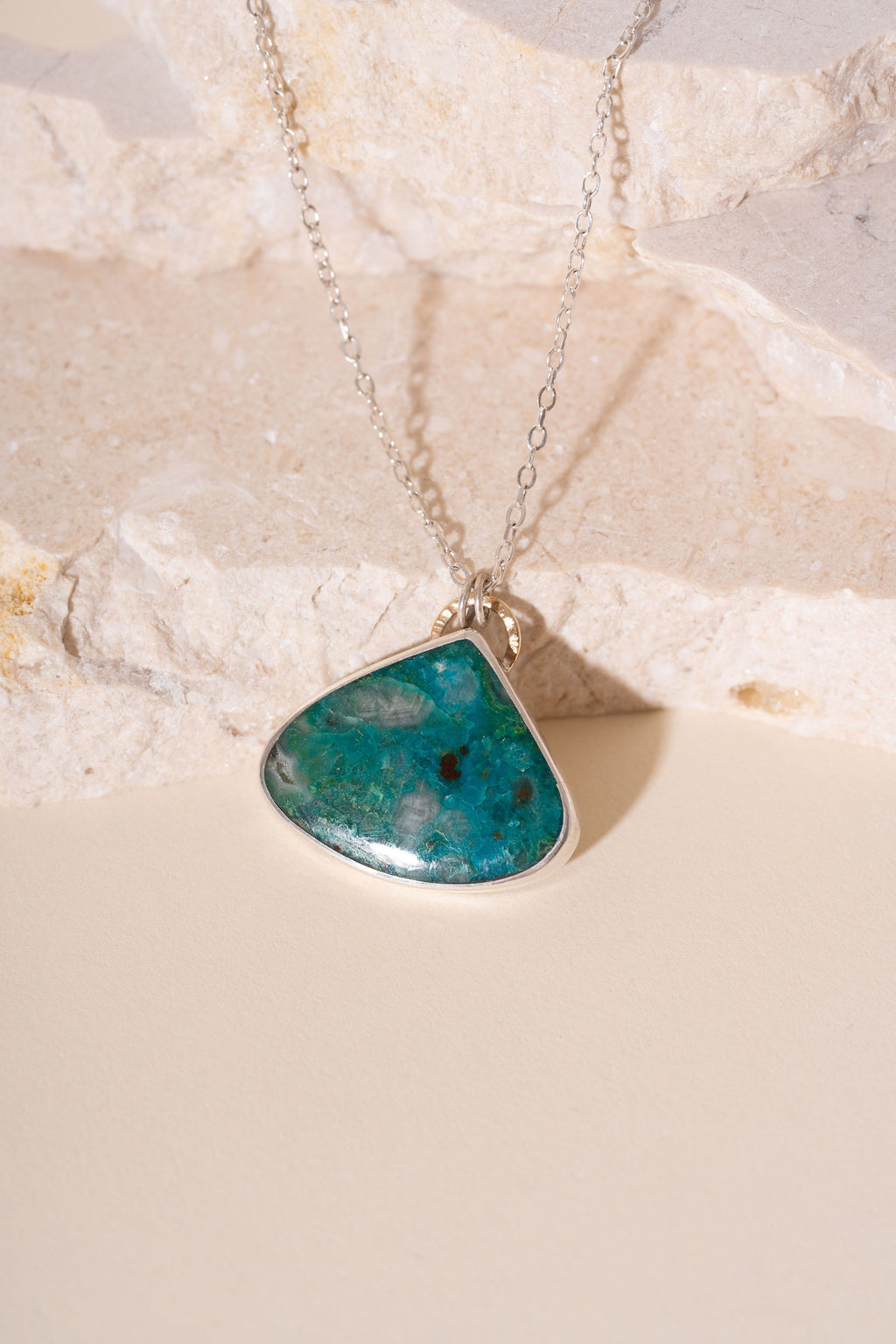 Chrysocolla Silver and 9ct Yellow Gold Necklace