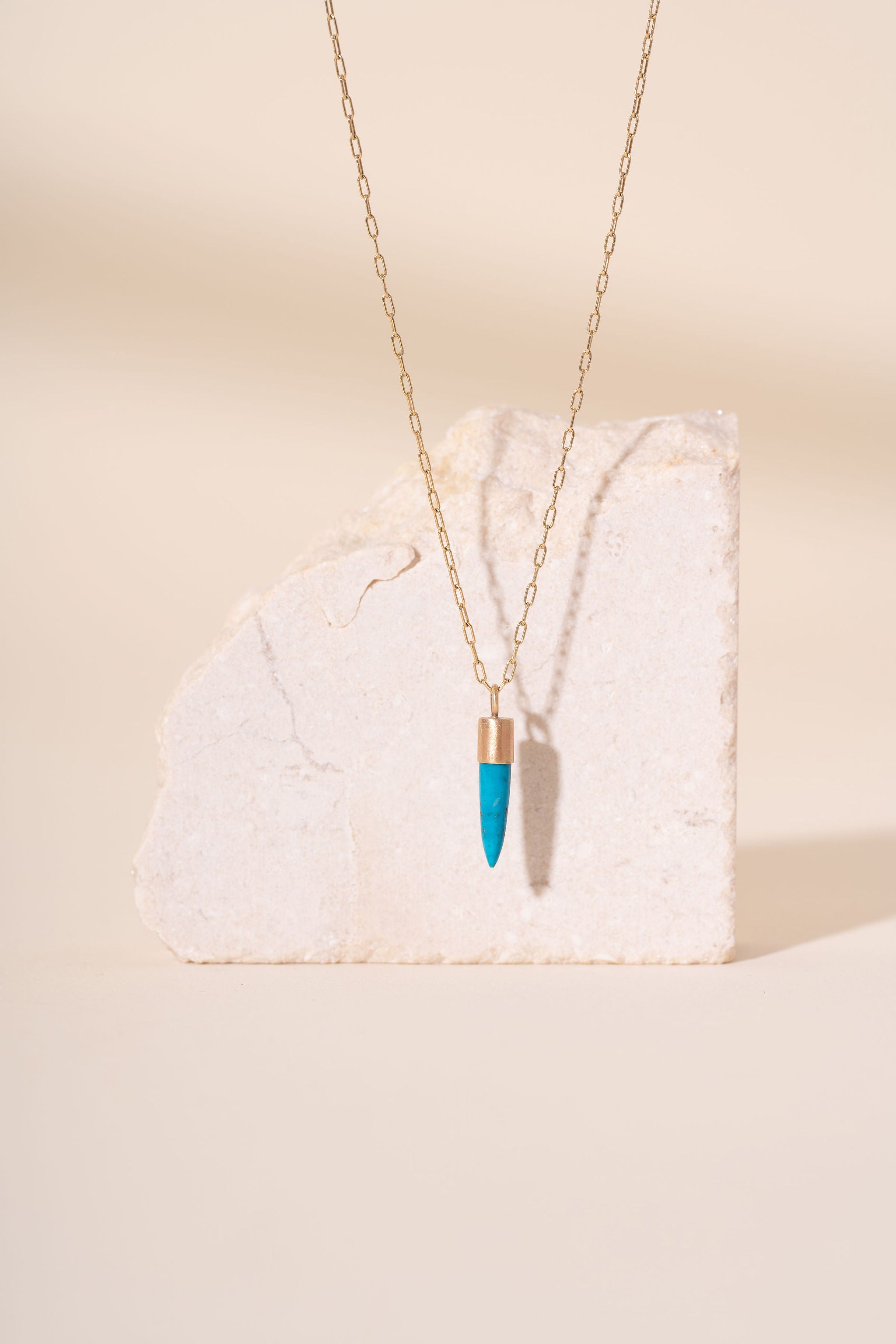 Recycled 9ct Brushed Gold and Turquoise Bullet Drop Necklace