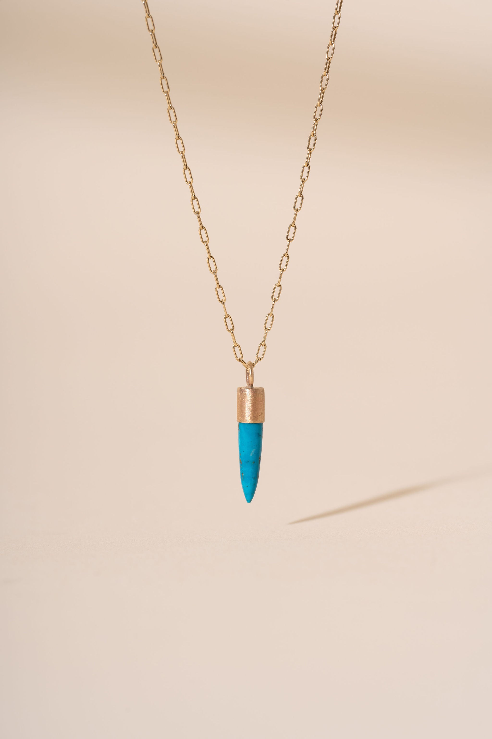 Recycled 9ct Brushed Gold and Turquoise Bullet Drop Necklace