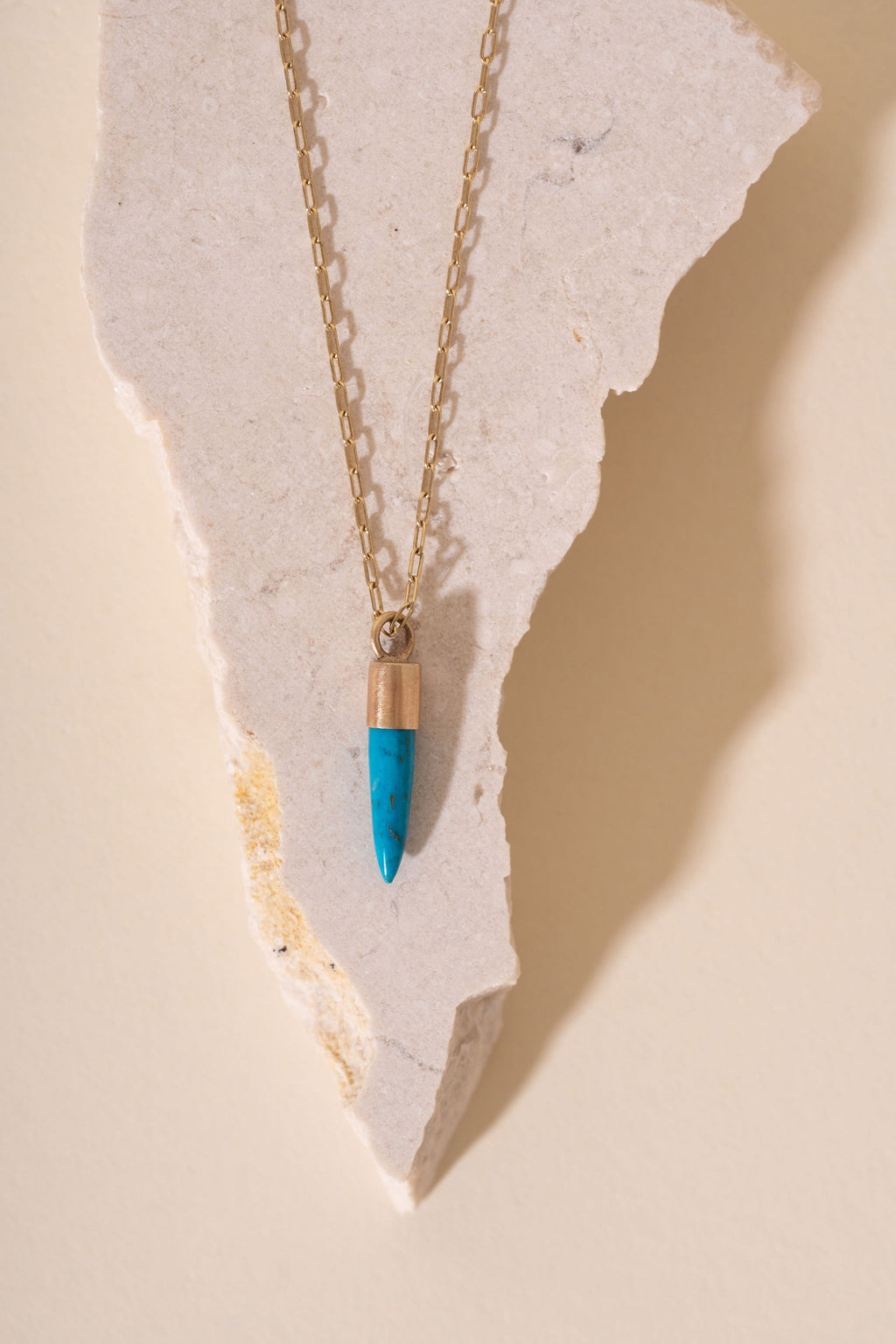 Recycled 9ct Brushed Gold and Turquoise Bullet Drop Necklace