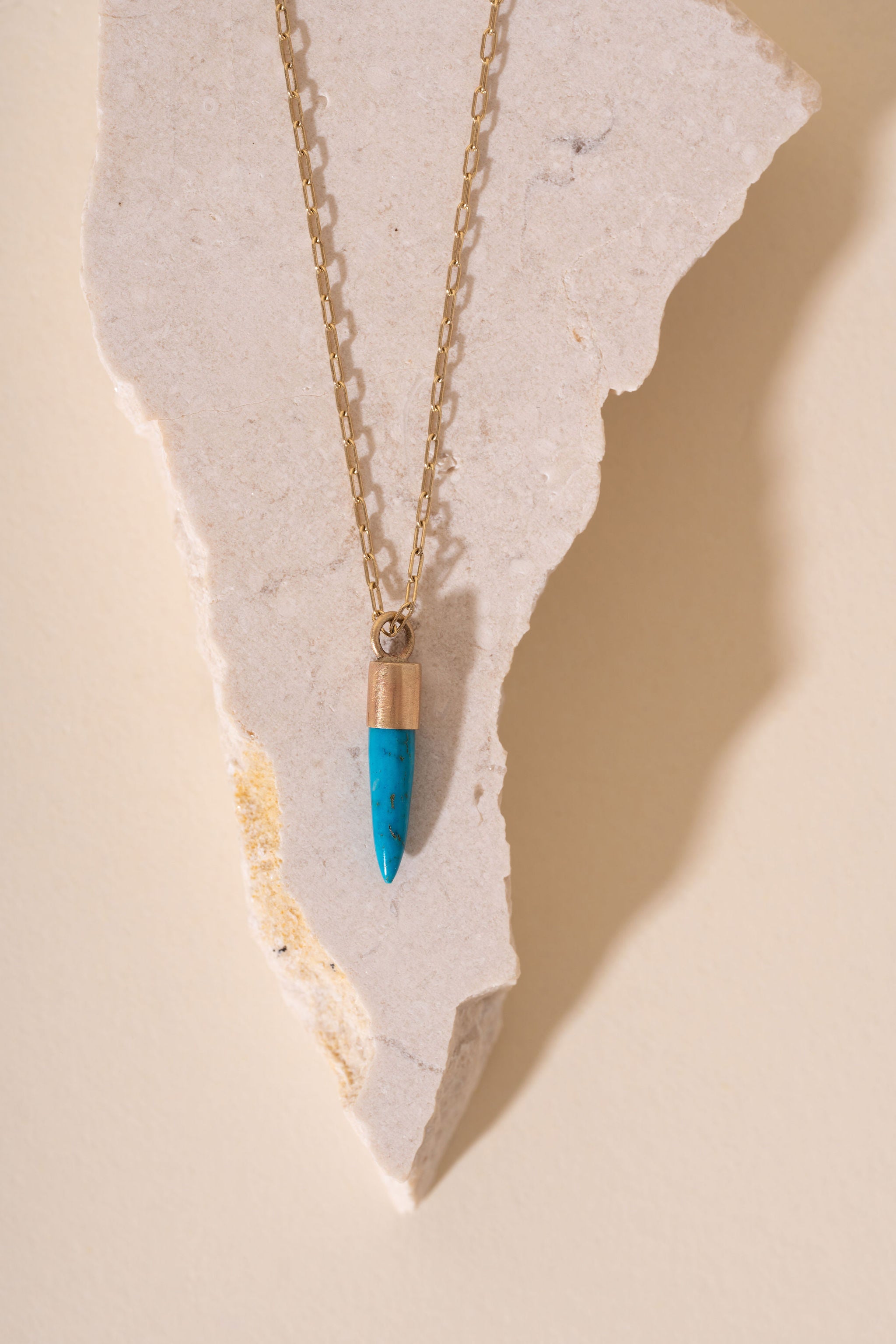 Recycled 9ct Brushed Gold and Turquoise Bullet Drop Necklace