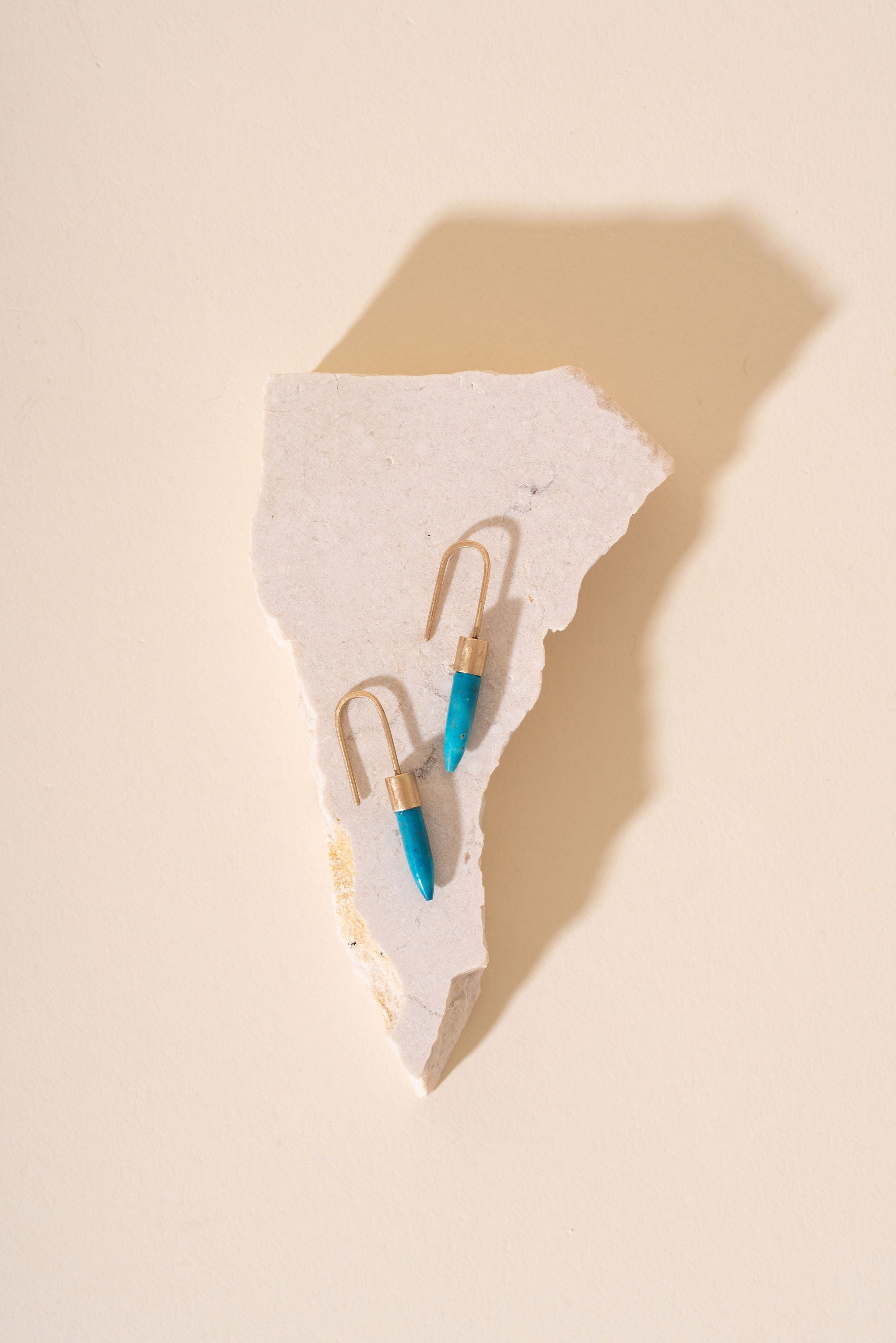 Recycled 9ct Brushed Gold and Turquoise Bullet Drop Earrings