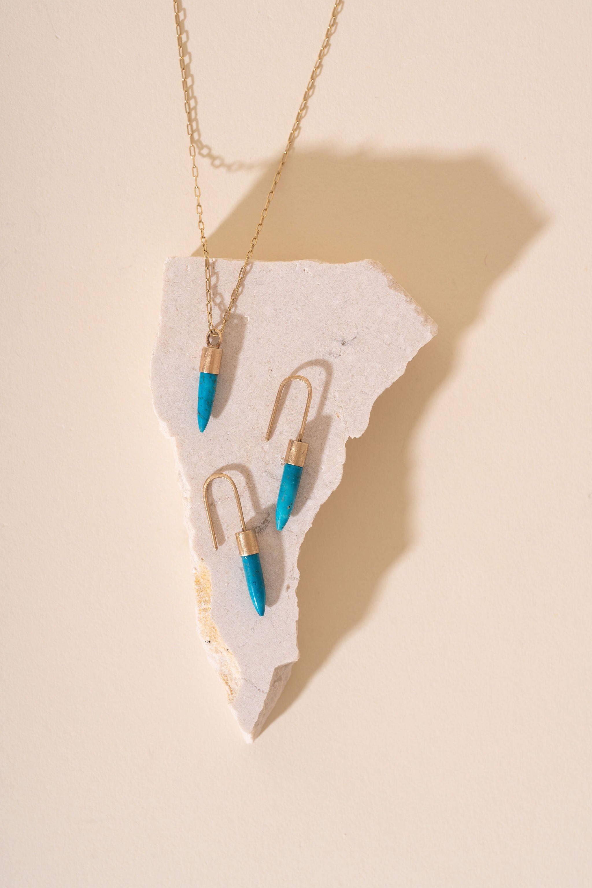 Recycled 9ct Brushed Gold and Turquoise Bullet Drop Earrings