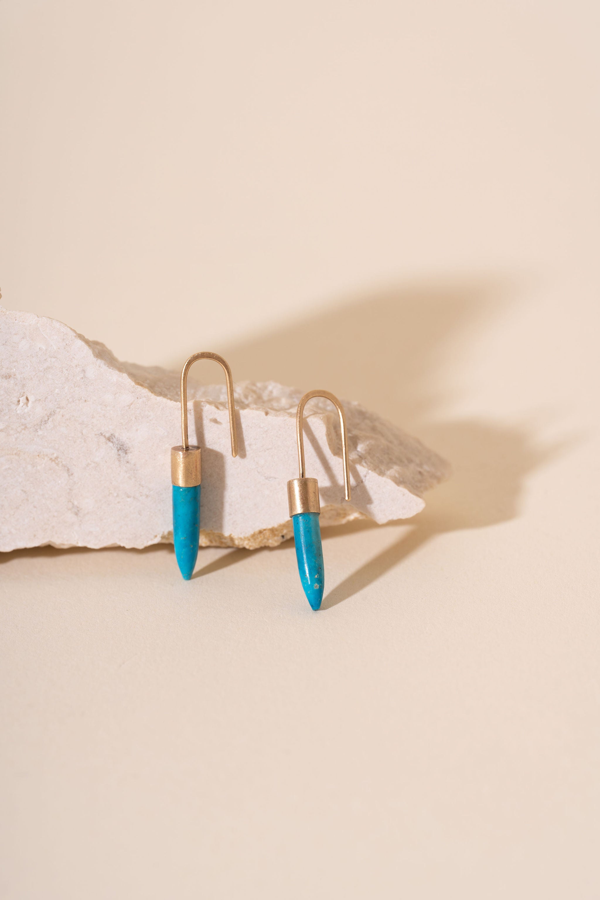 Recycled 9ct Brushed Gold and Turquoise Bullet Drop Earrings