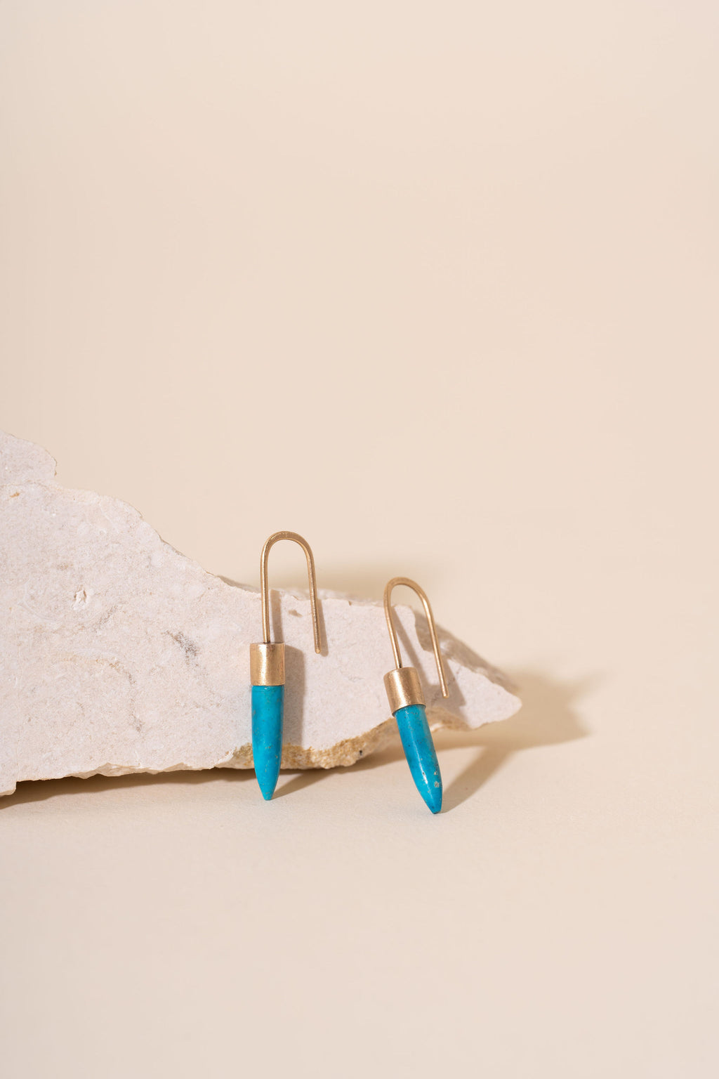 Recycled 9ct Brushed Gold and Turquoise Bullet Drop Earrings