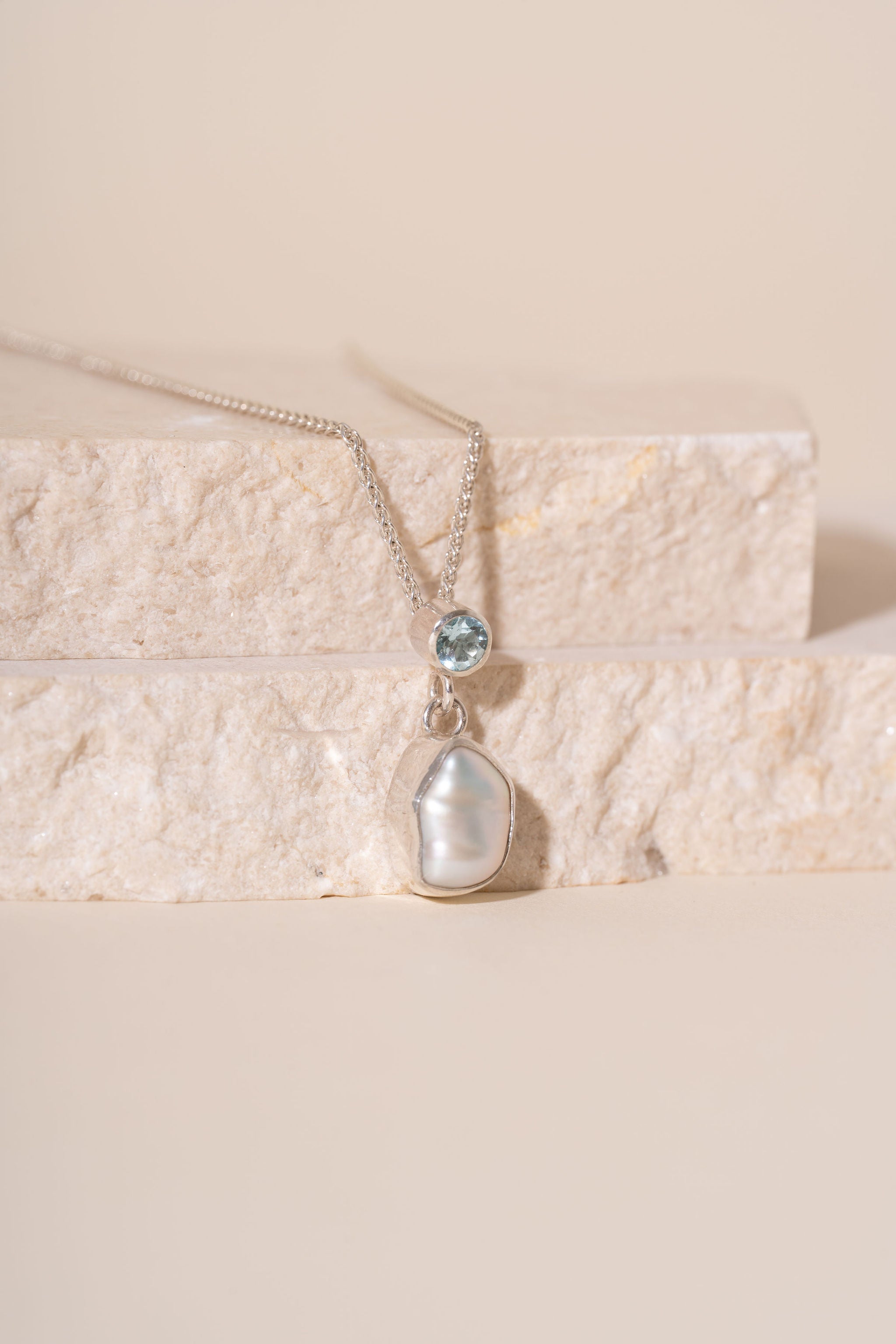 Organic Pearl and Aquamarine Drop Pendant