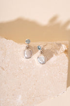 Organic Pearl and Aquamarine Drop Earrings