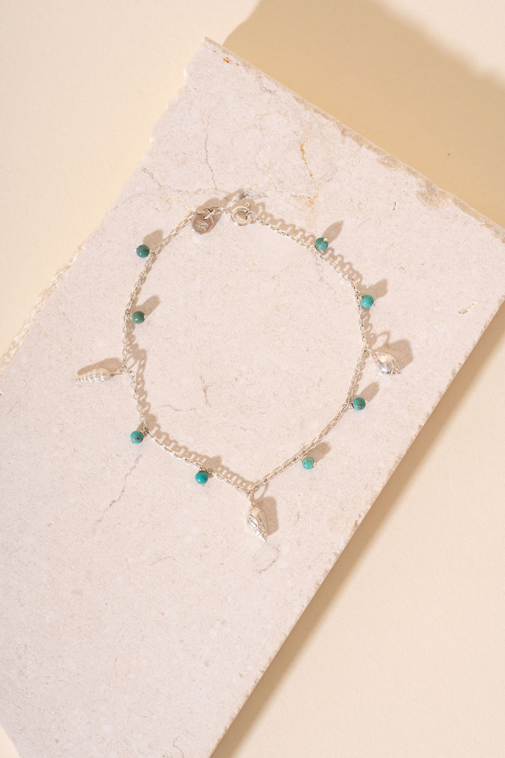 Silver Shells and Natural Turquoise Beaded Bracelet