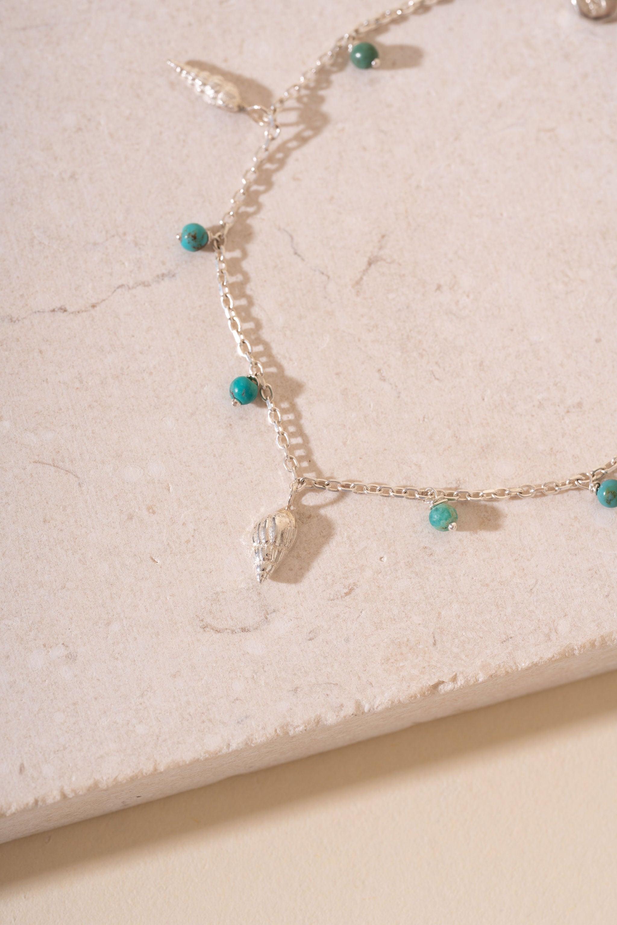 Silver Shells and Natural Turquoise Beaded Bracelet